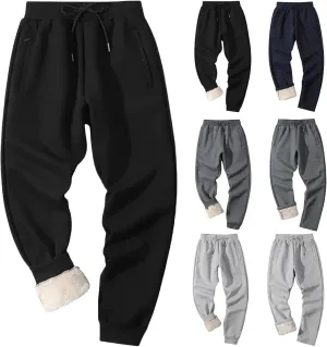Men's Sherpa Lined Sweatpants Fleece Winter Warm Pants Active Gym Jogger Pants Track Joggers Pant with Zipper Pockets