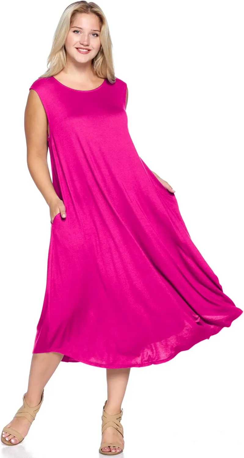 Modern Kiwi Women's Plus Size Basic Sleeveless Loose Fit Pocket Midi Maxi Dress (1X-4X)