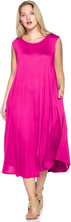 Modern Kiwi Women's Plus Size Basic Sleeveless Loose Fit Pocket Midi Maxi Dress (1X-4X)