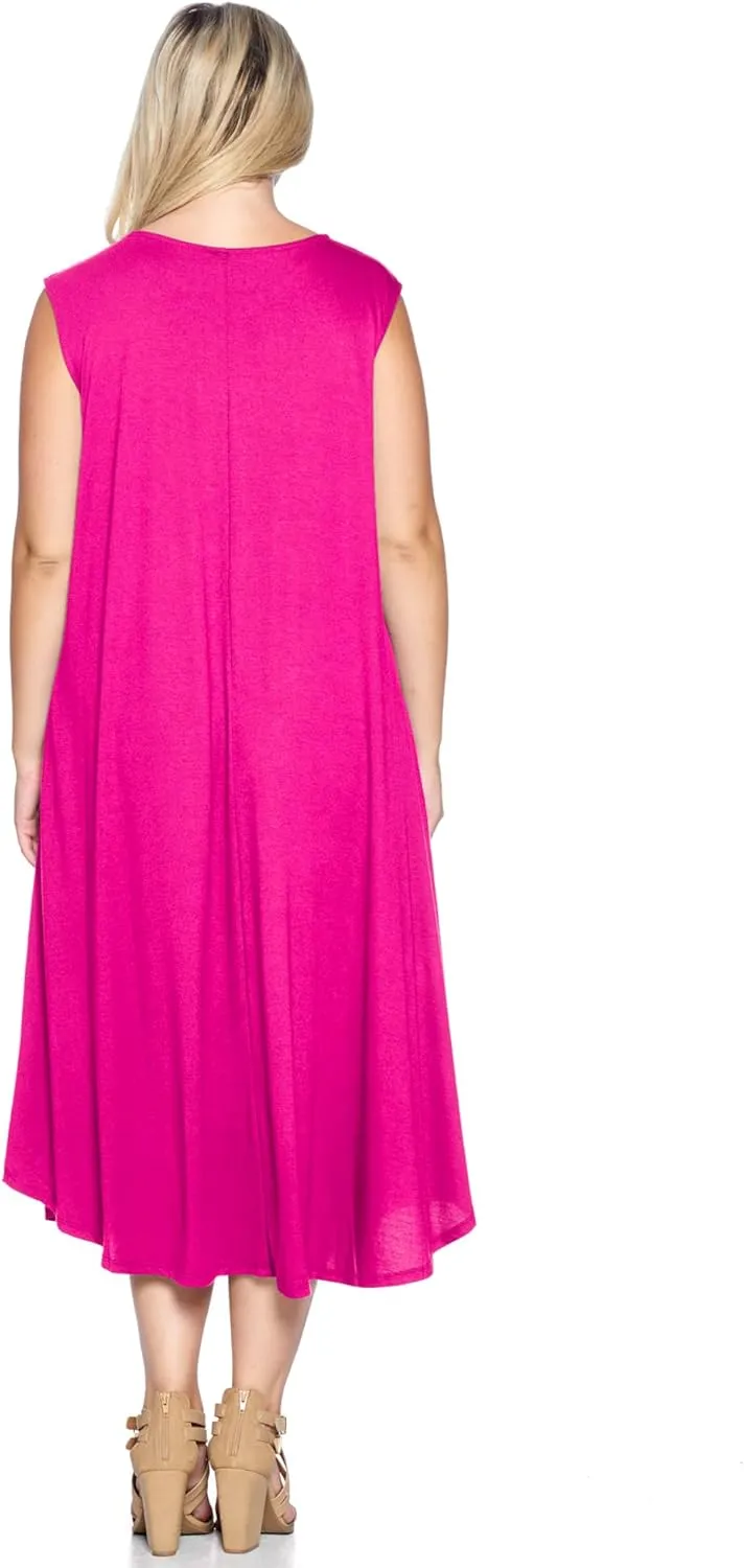 Modern Kiwi Women's Plus Size Basic Sleeveless Loose Fit Pocket Midi Maxi Dress (1X-4X)
