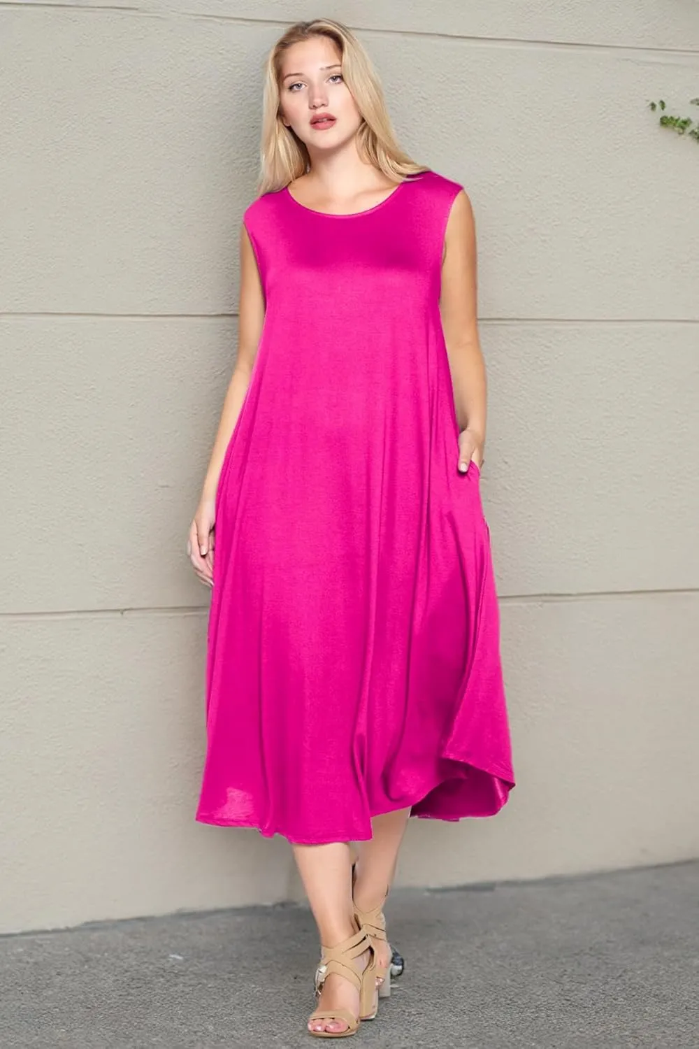 Modern Kiwi Women's Plus Size Basic Sleeveless Loose Fit Pocket Midi Maxi Dress (1X-4X)