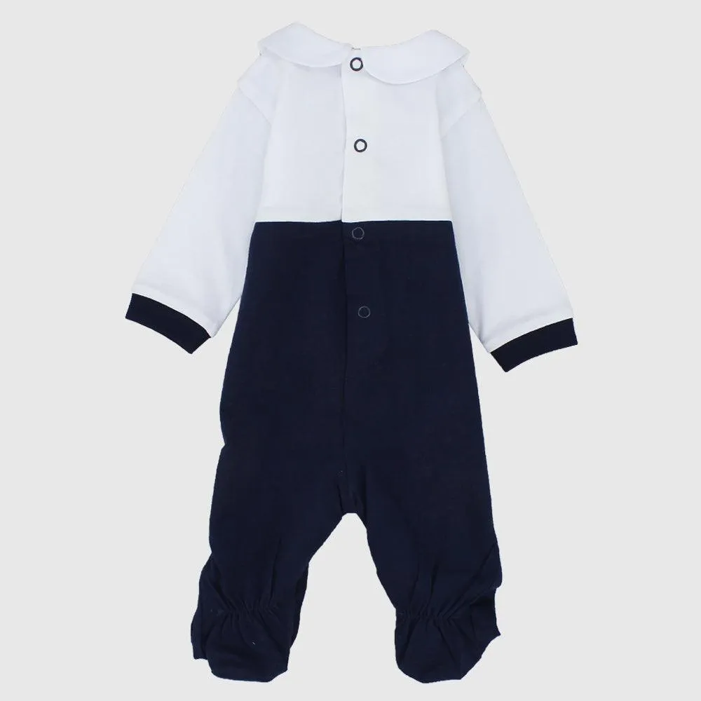 Navy Long-Sleeved Baby Footie