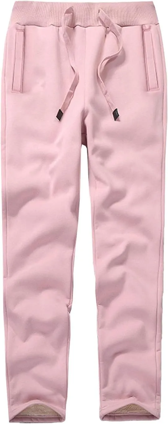 PEHMEA Women's Warm Fleece Joggers Pants Workout Athletic Winter Sherpa Lined Sweatpants(02 Pink-XXL)