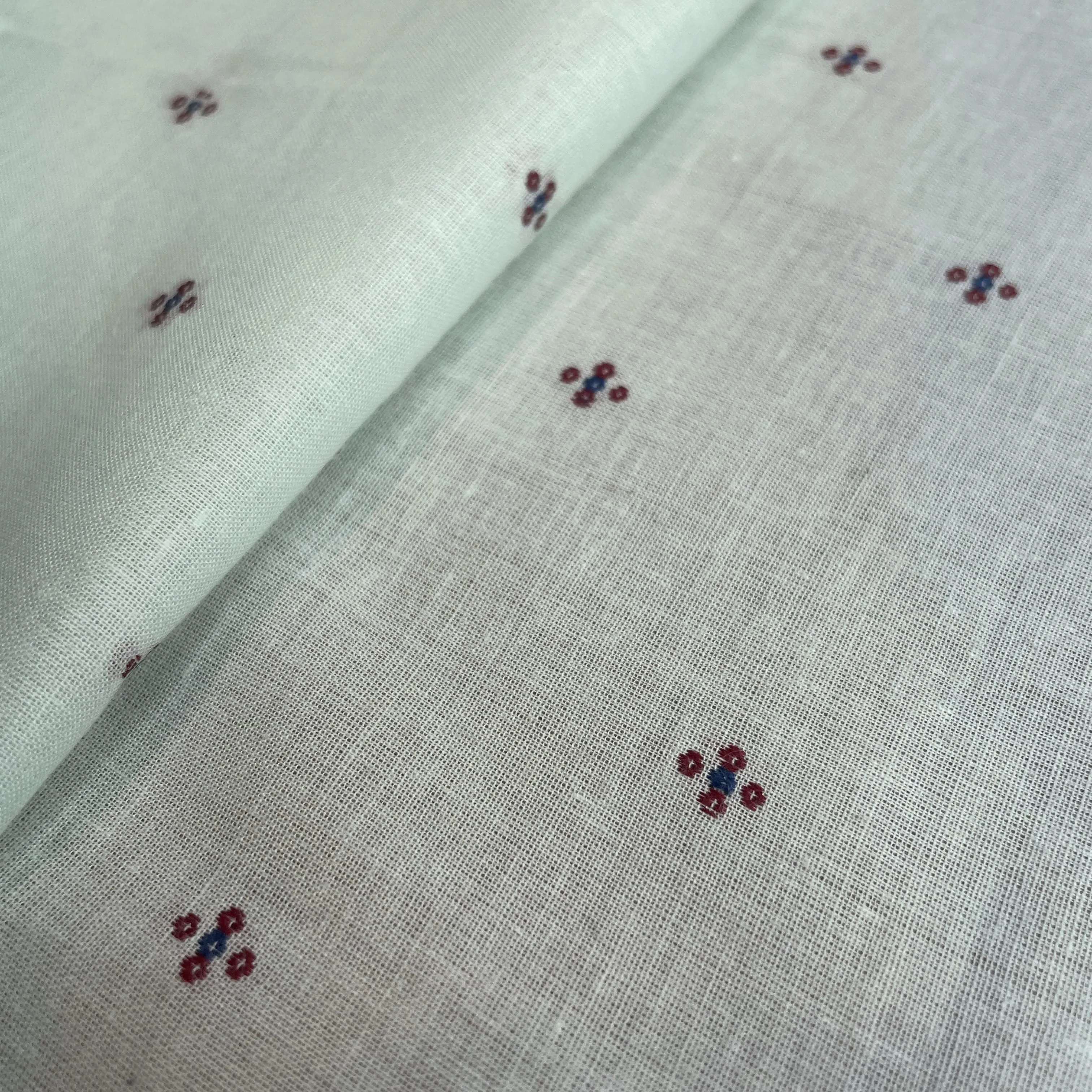 Premium Mint Green Purple Buti Dobby Embroidery Cotton Fabric