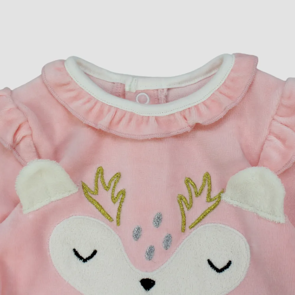 Ruffled Shoulders Long-Sleeved Baby Footie