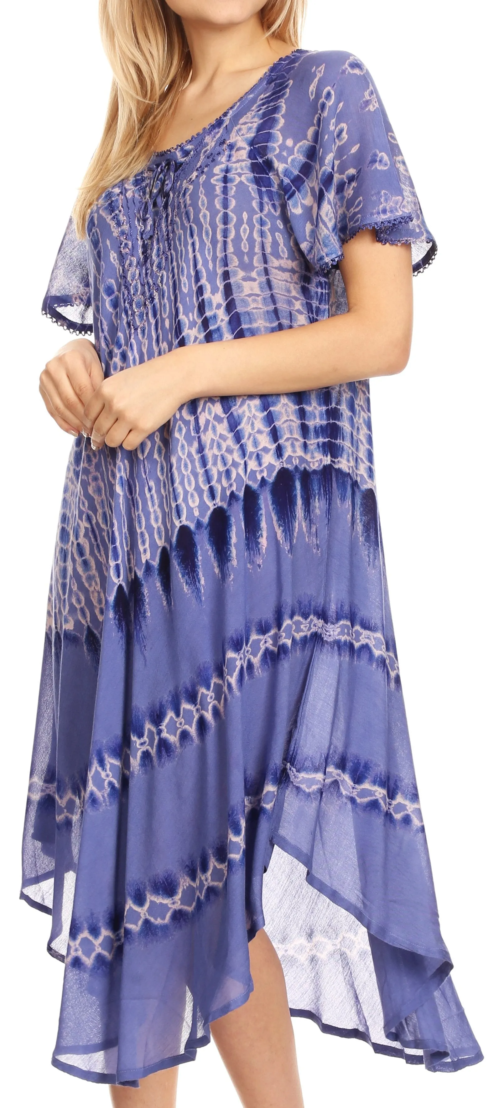Sakkas Dalida Women's Short Sleeve Corset Tie dye Embroidered Flared Dress