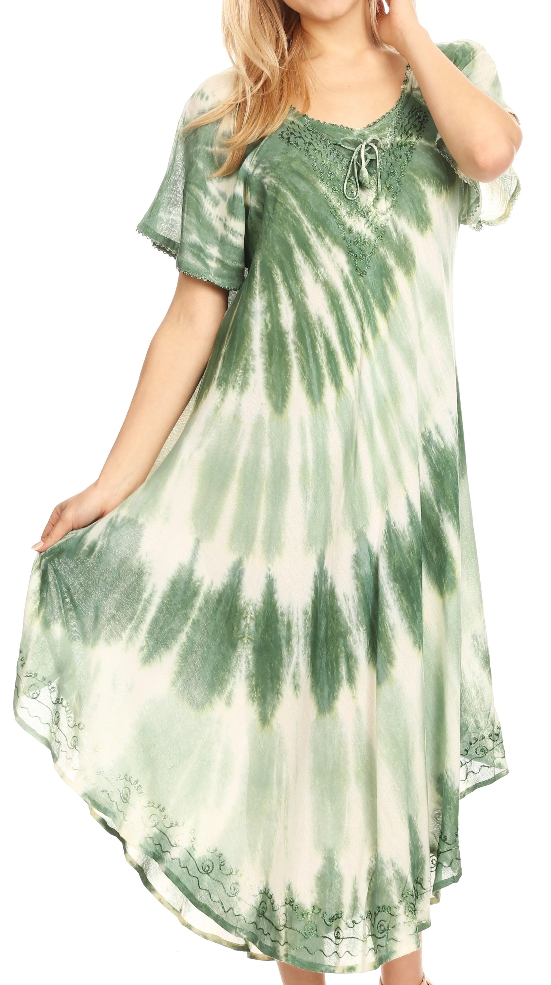Sakkas Dalida Women's Short Sleeve Corset Tie dye Embroidered Flared Dress