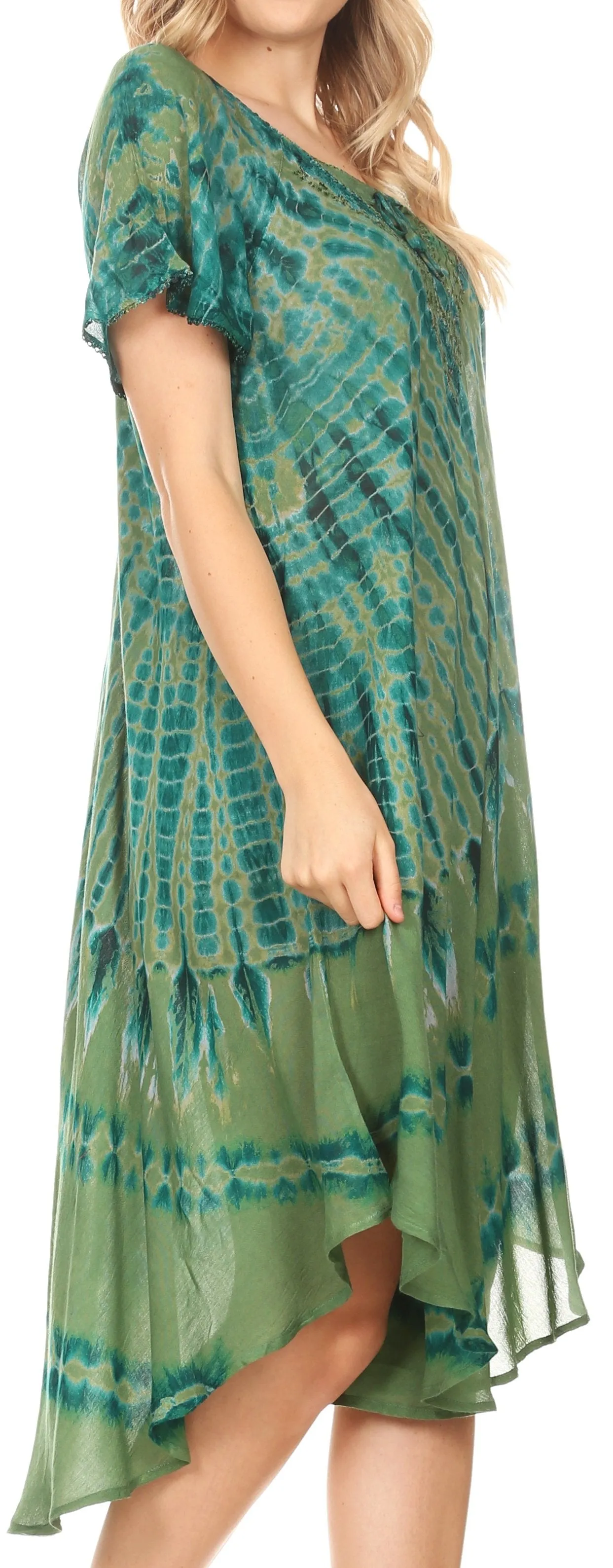 Sakkas Dalida Women's Short Sleeve Corset Tie dye Embroidered Flared Dress