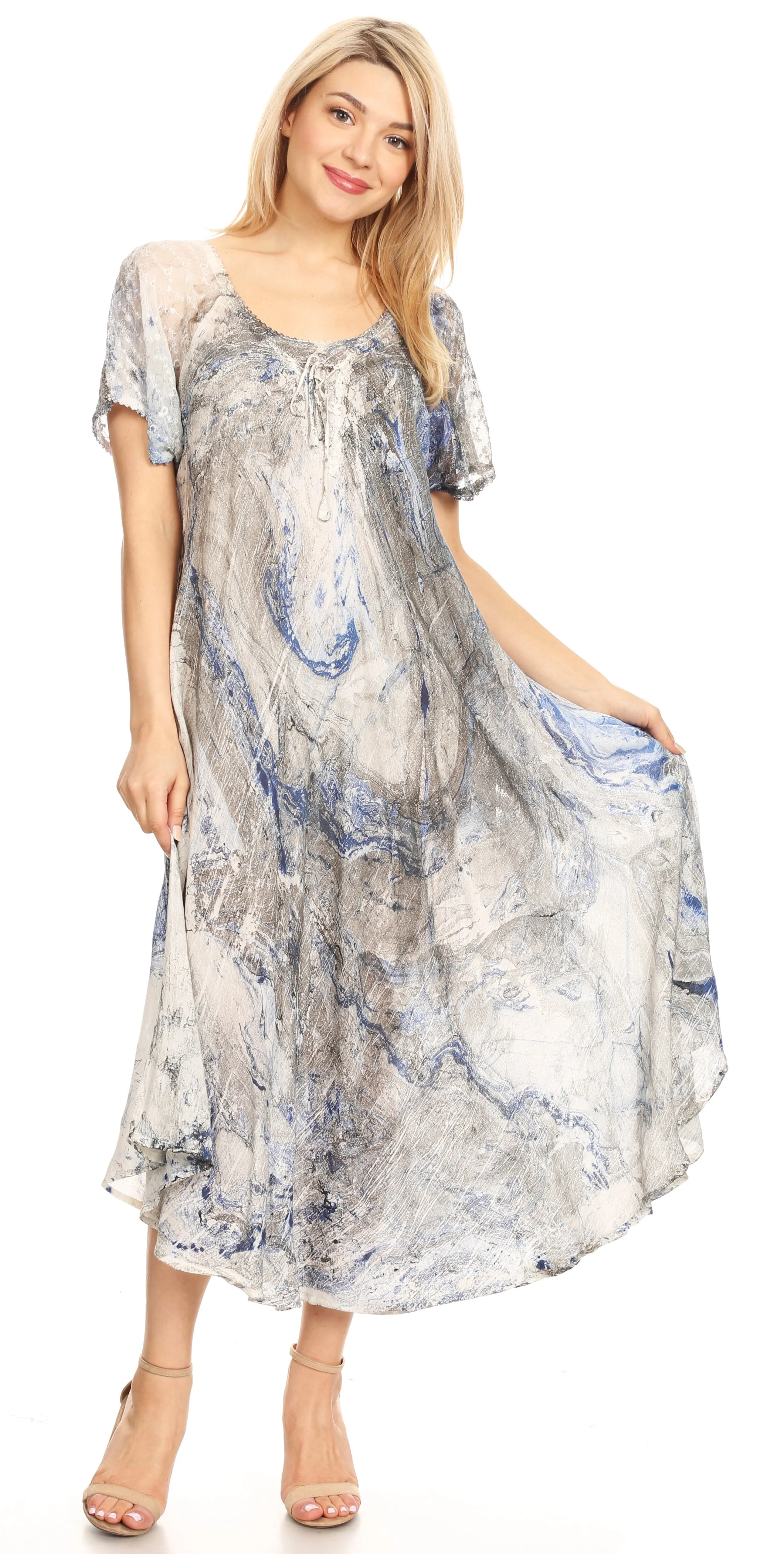 Sakkas Dalida Women's Short Sleeve Corset Tie dye Embroidered Flared Dress