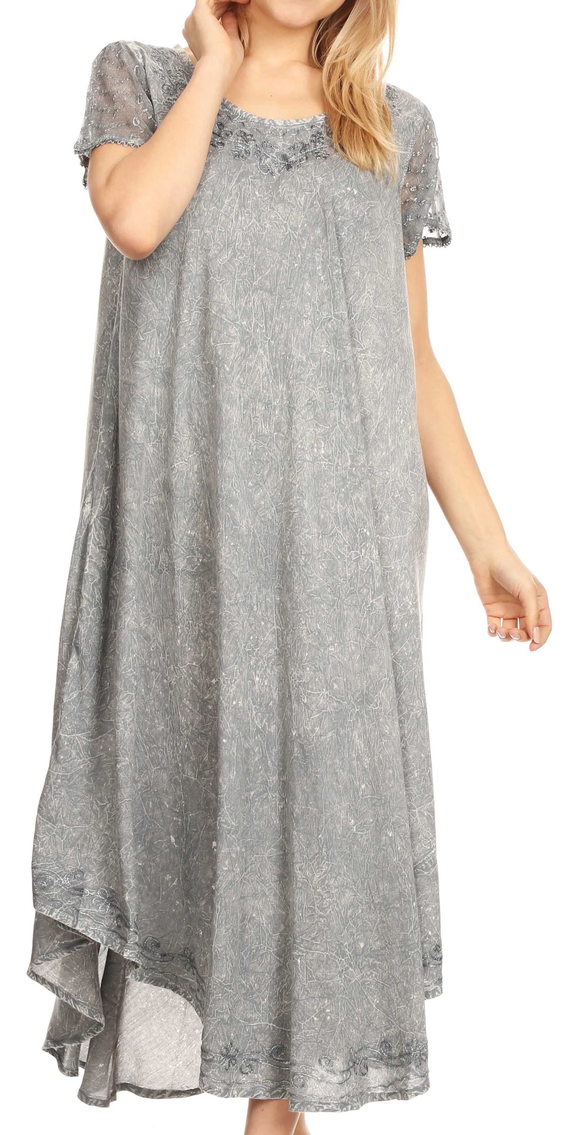 Sakkas Dalida Women's Short Sleeve Corset Tie dye Embroidered Flared Dress