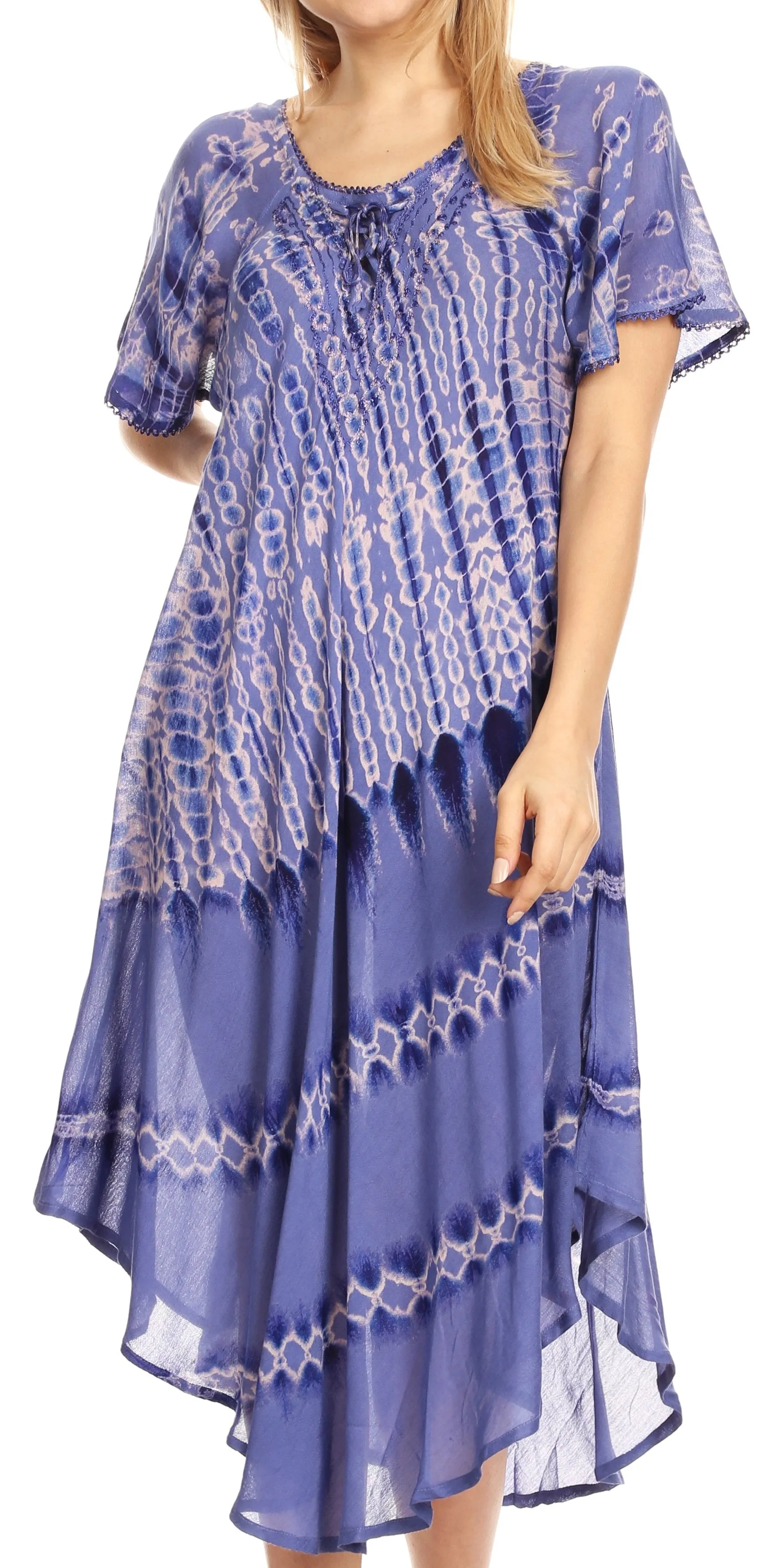 Sakkas Dalida Women's Short Sleeve Corset Tie dye Embroidered Flared Dress