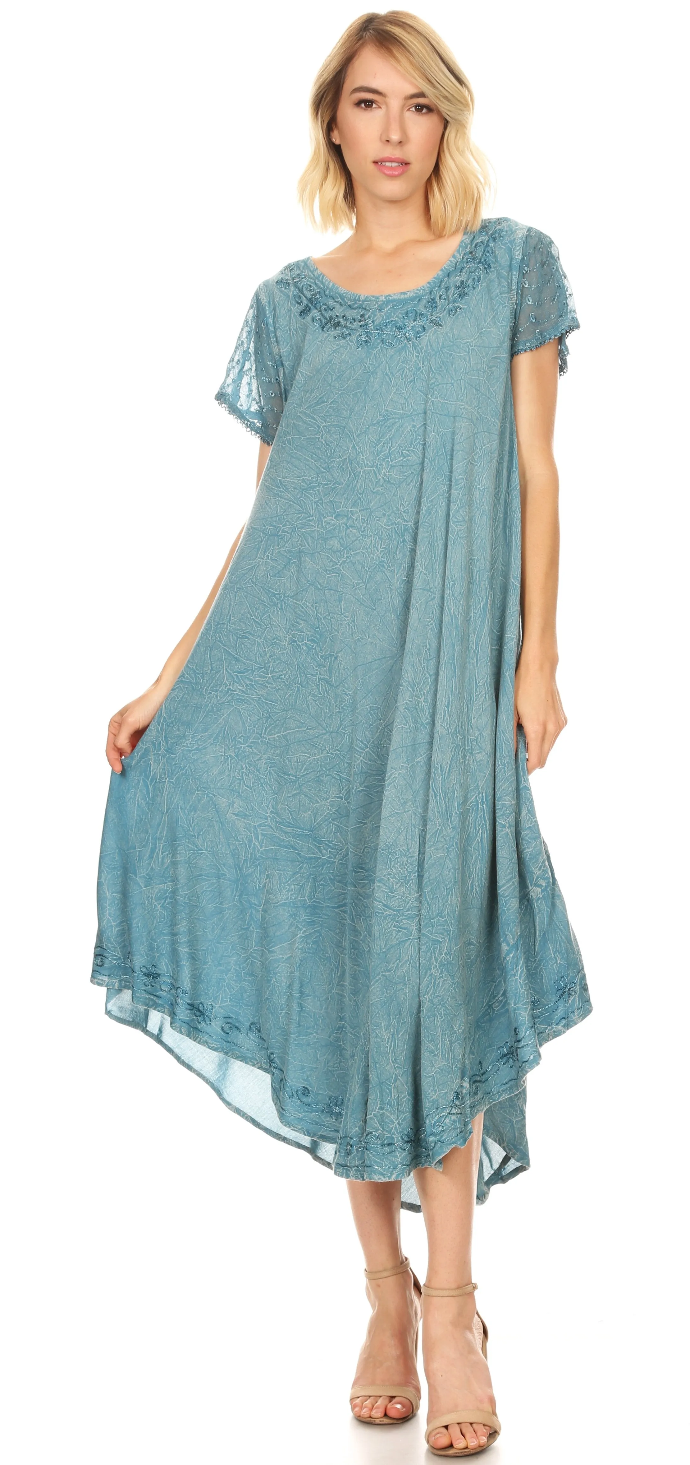 Sakkas Dalida Women's Short Sleeve Corset Tie dye Embroidered Flared Dress