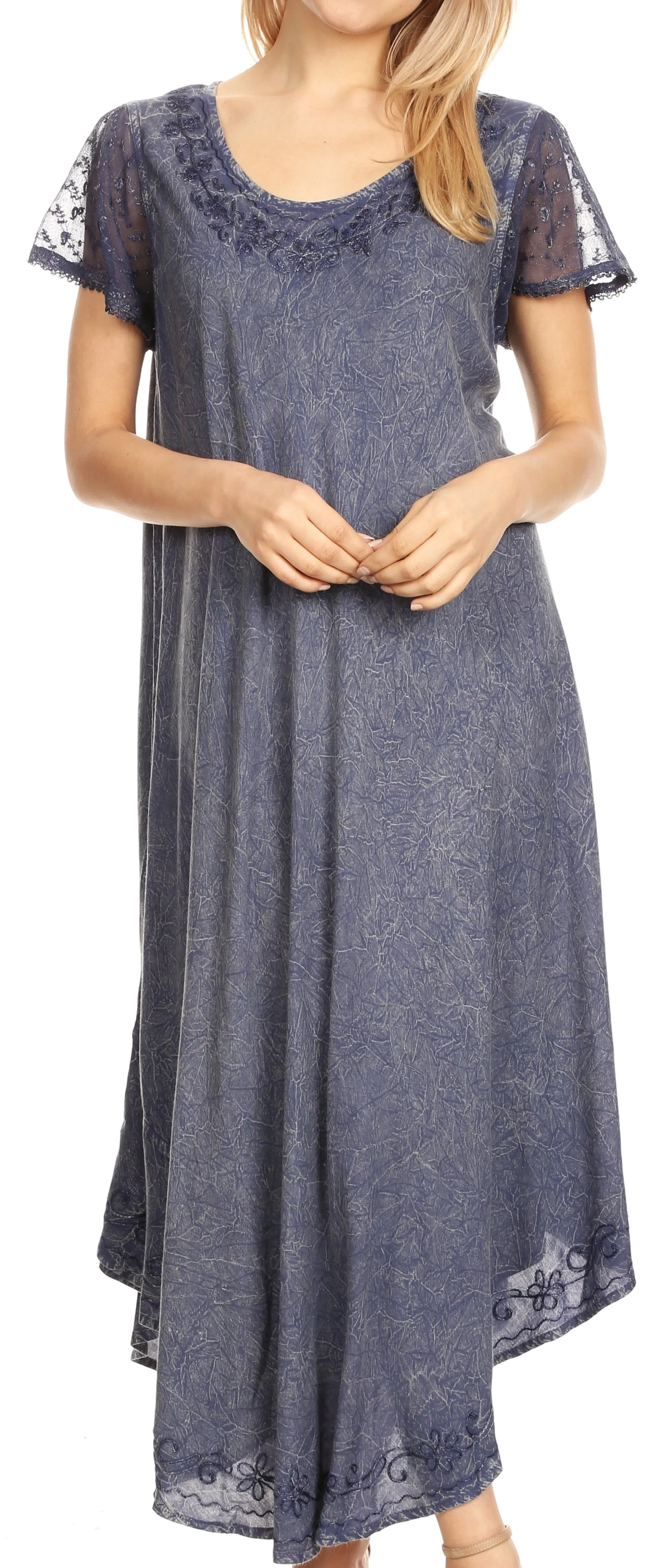 Sakkas Dalida Women's Short Sleeve Corset Tie dye Embroidered Flared Dress