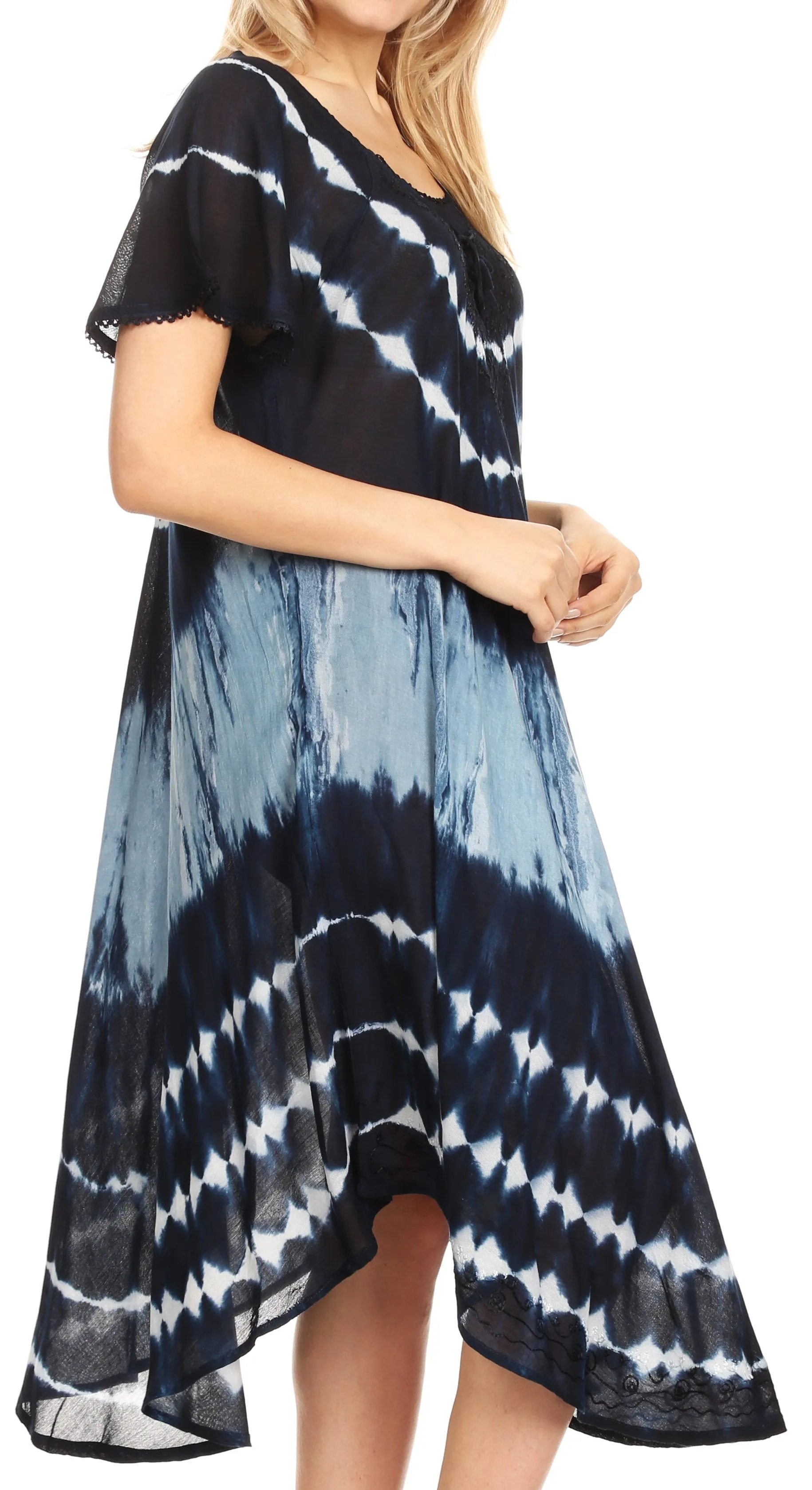 Sakkas Dalida Women's Short Sleeve Corset Tie dye Embroidered Flared Dress