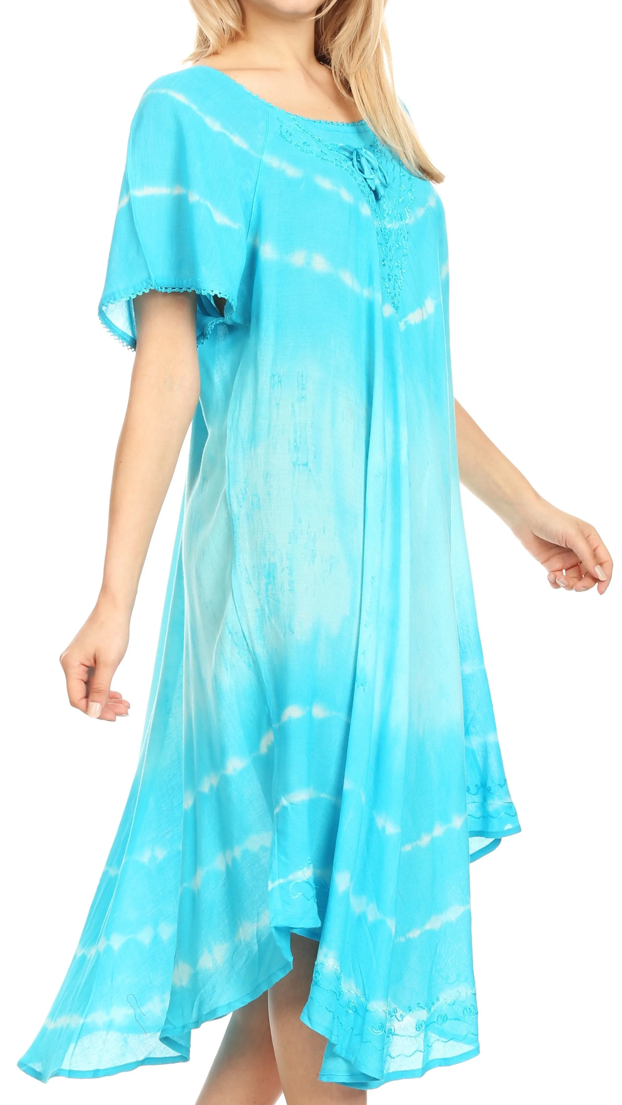 Sakkas Dalida Women's Short Sleeve Corset Tie dye Embroidered Flared Dress