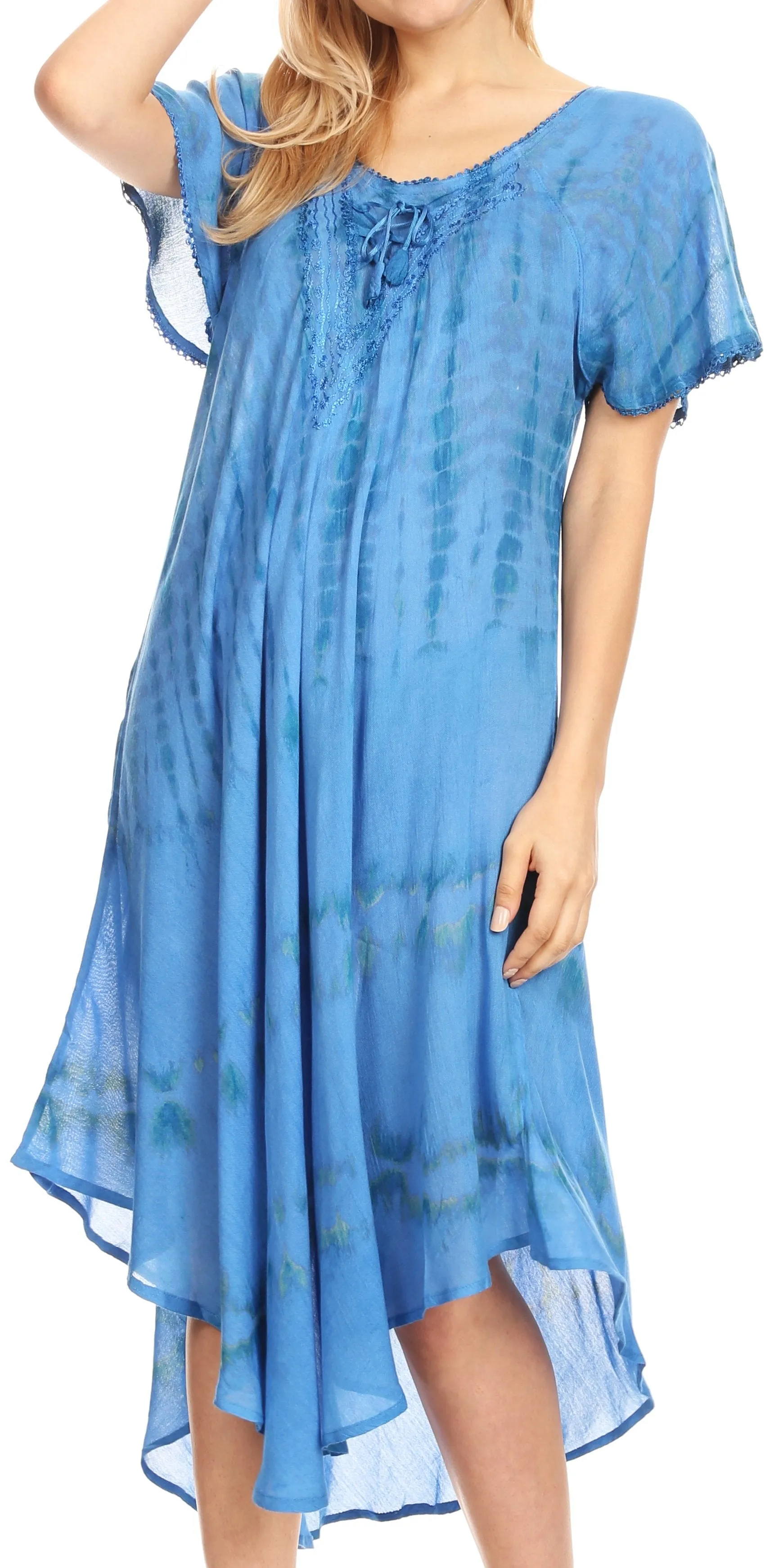 Sakkas Dalida Women's Short Sleeve Corset Tie dye Embroidered Flared Dress