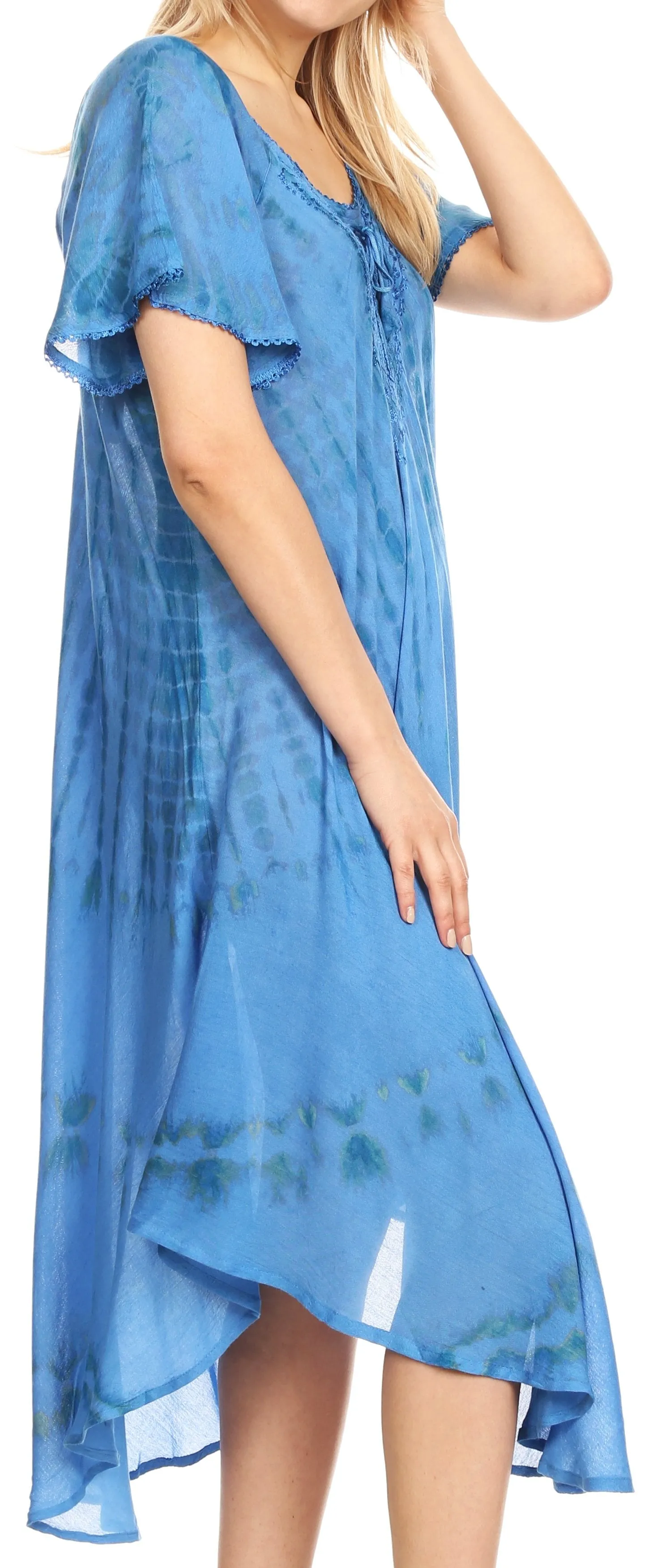 Sakkas Dalida Women's Short Sleeve Corset Tie dye Embroidered Flared Dress