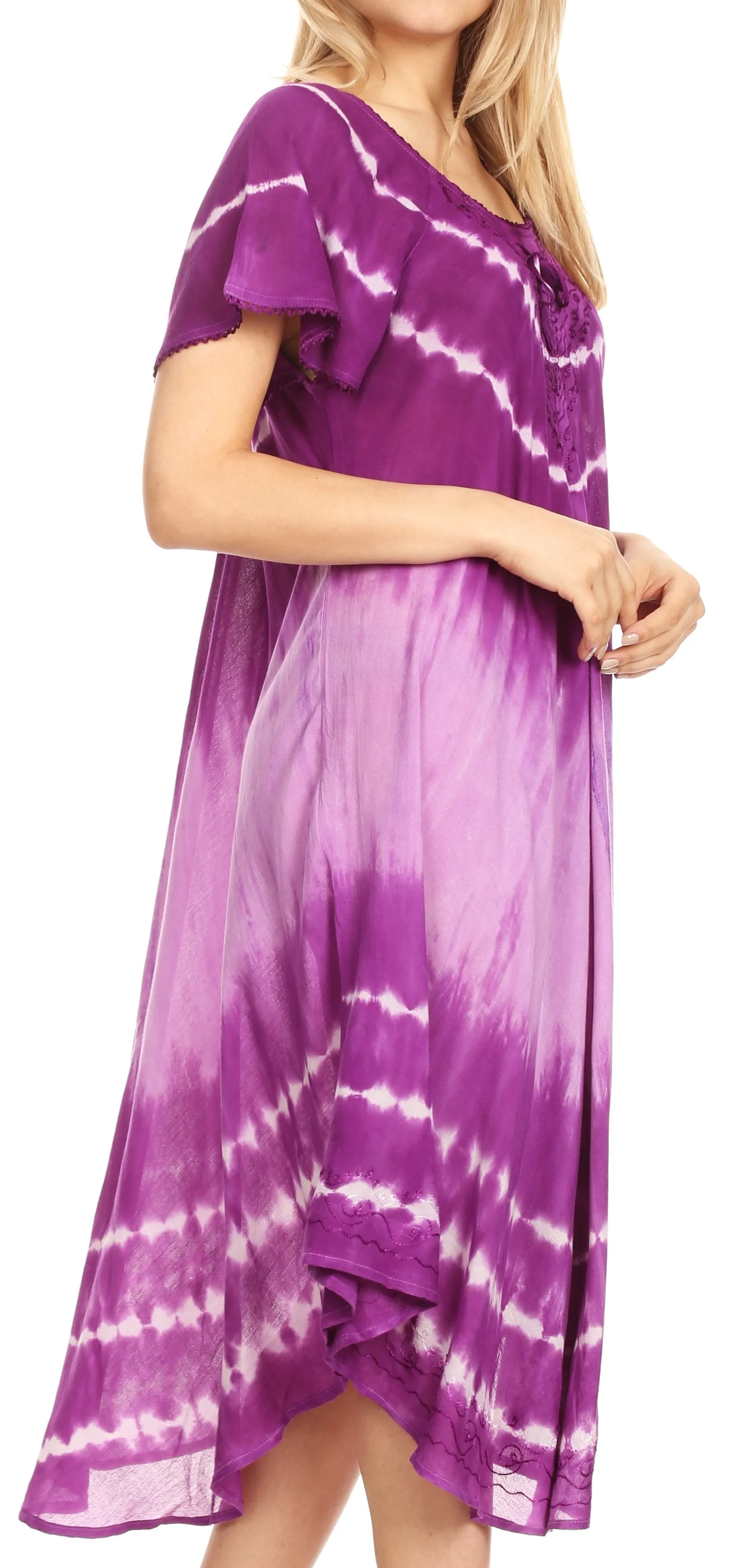 Sakkas Dalida Women's Short Sleeve Corset Tie dye Embroidered Flared Dress