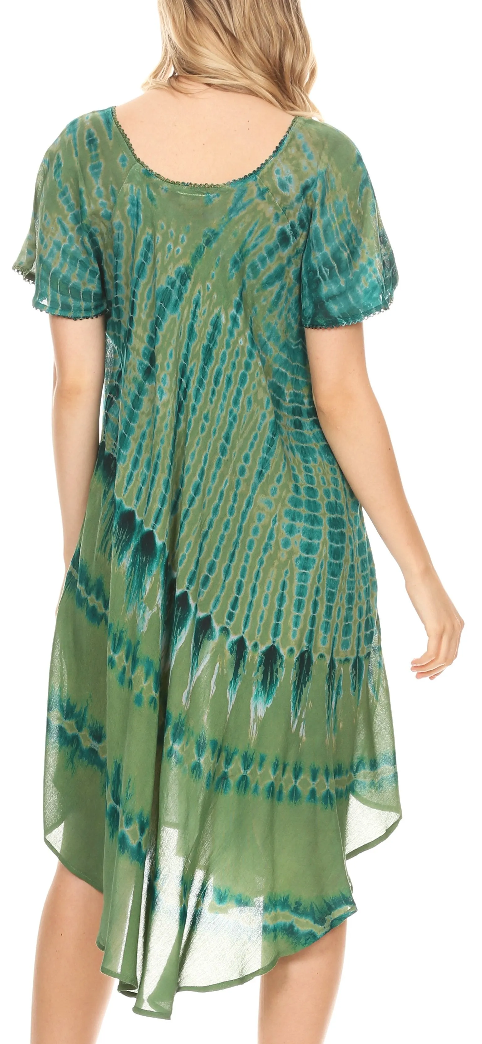 Sakkas Dalida Women's Short Sleeve Corset Tie dye Embroidered Flared Dress