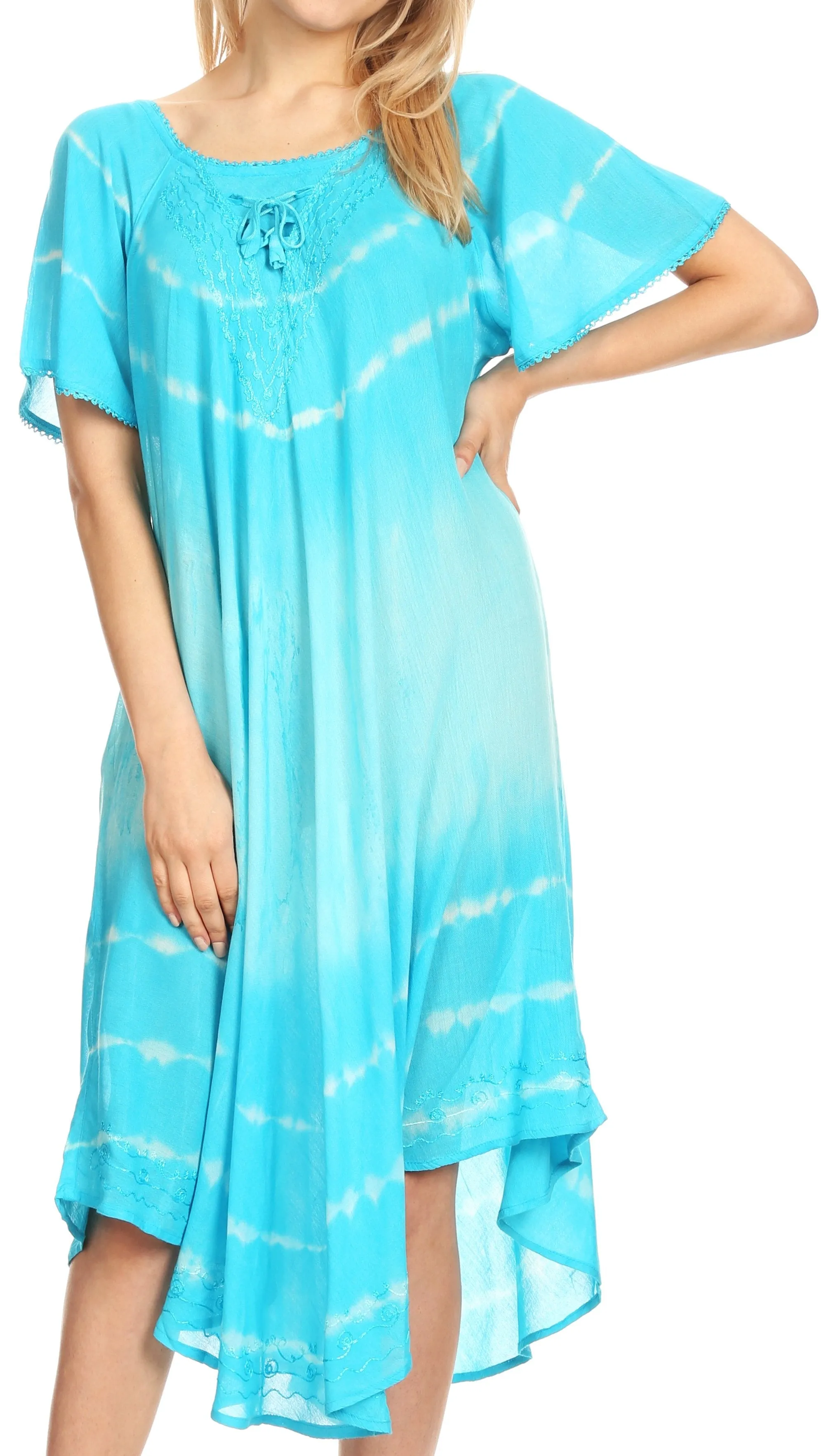 Sakkas Dalida Women's Short Sleeve Corset Tie dye Embroidered Flared Dress