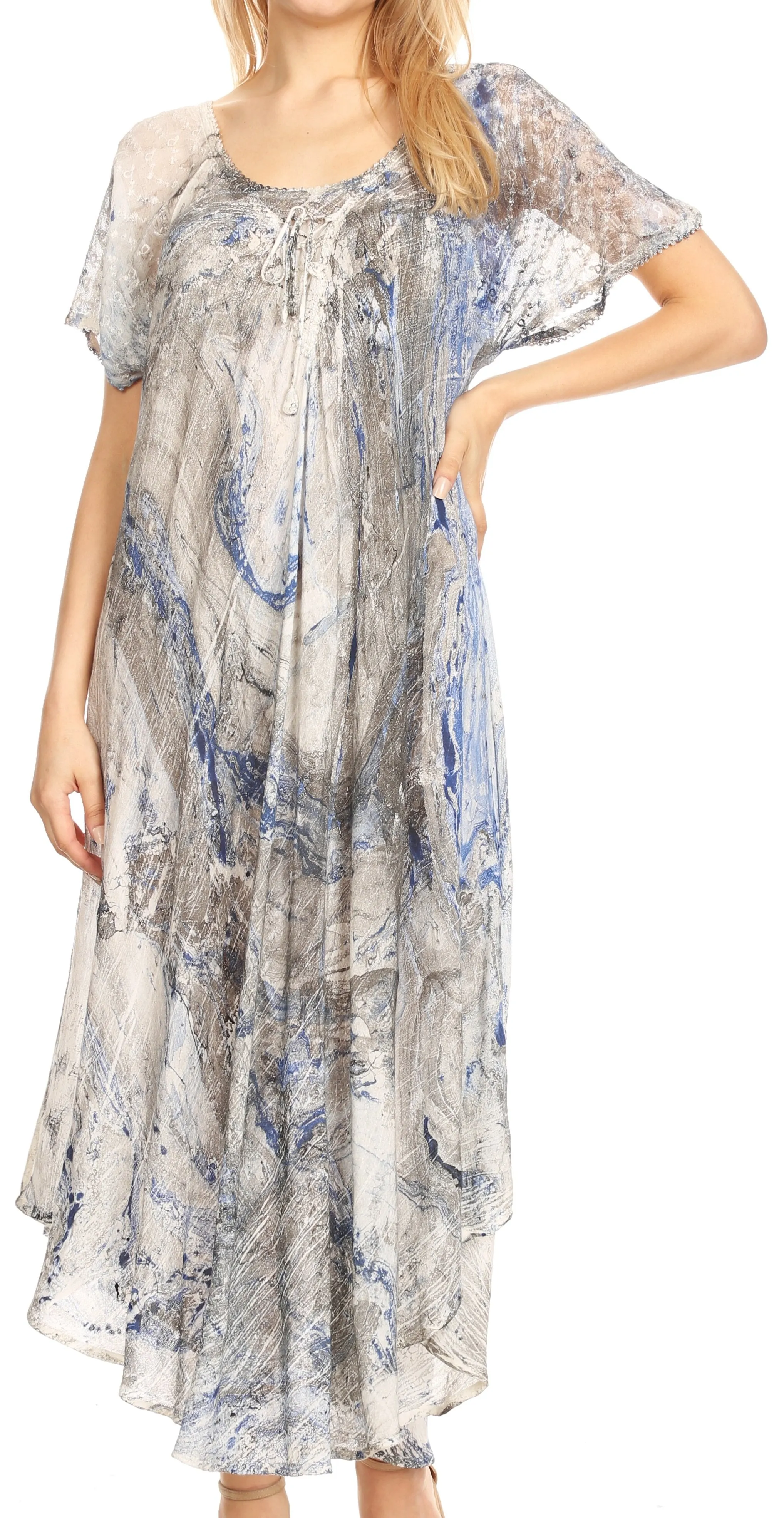 Sakkas Dalida Women's Short Sleeve Corset Tie dye Embroidered Flared Dress