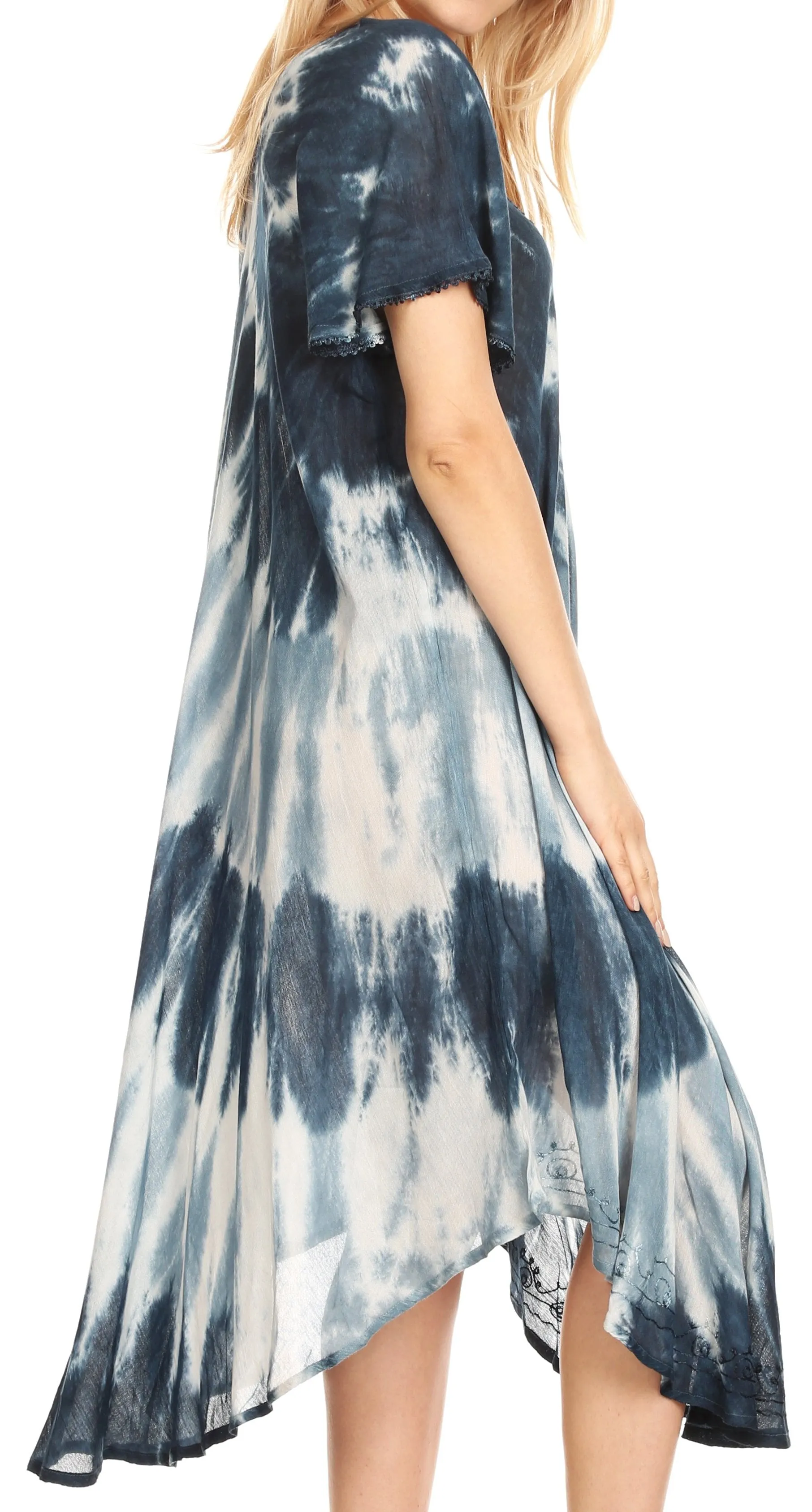 Sakkas Dalida Women's Short Sleeve Corset Tie dye Embroidered Flared Dress