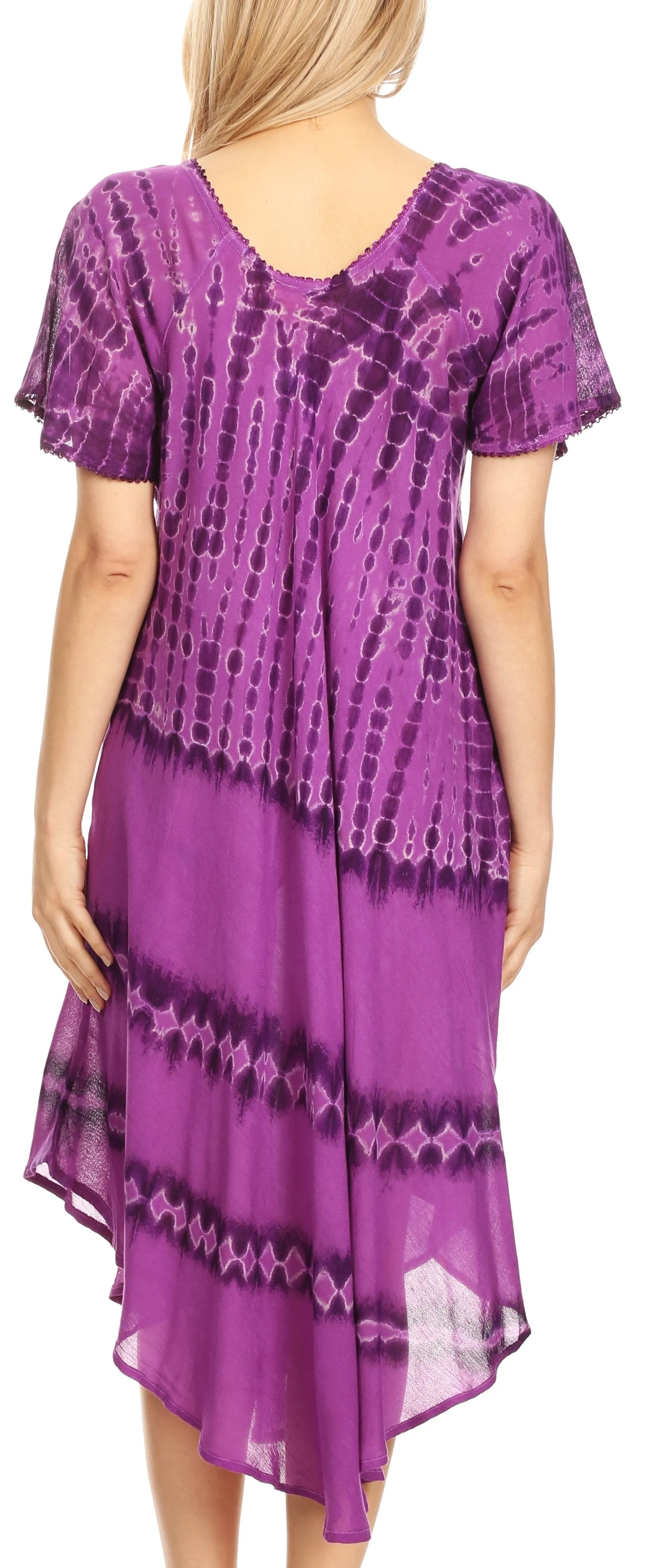 Sakkas Dalida Women's Short Sleeve Corset Tie dye Embroidered Flared Dress