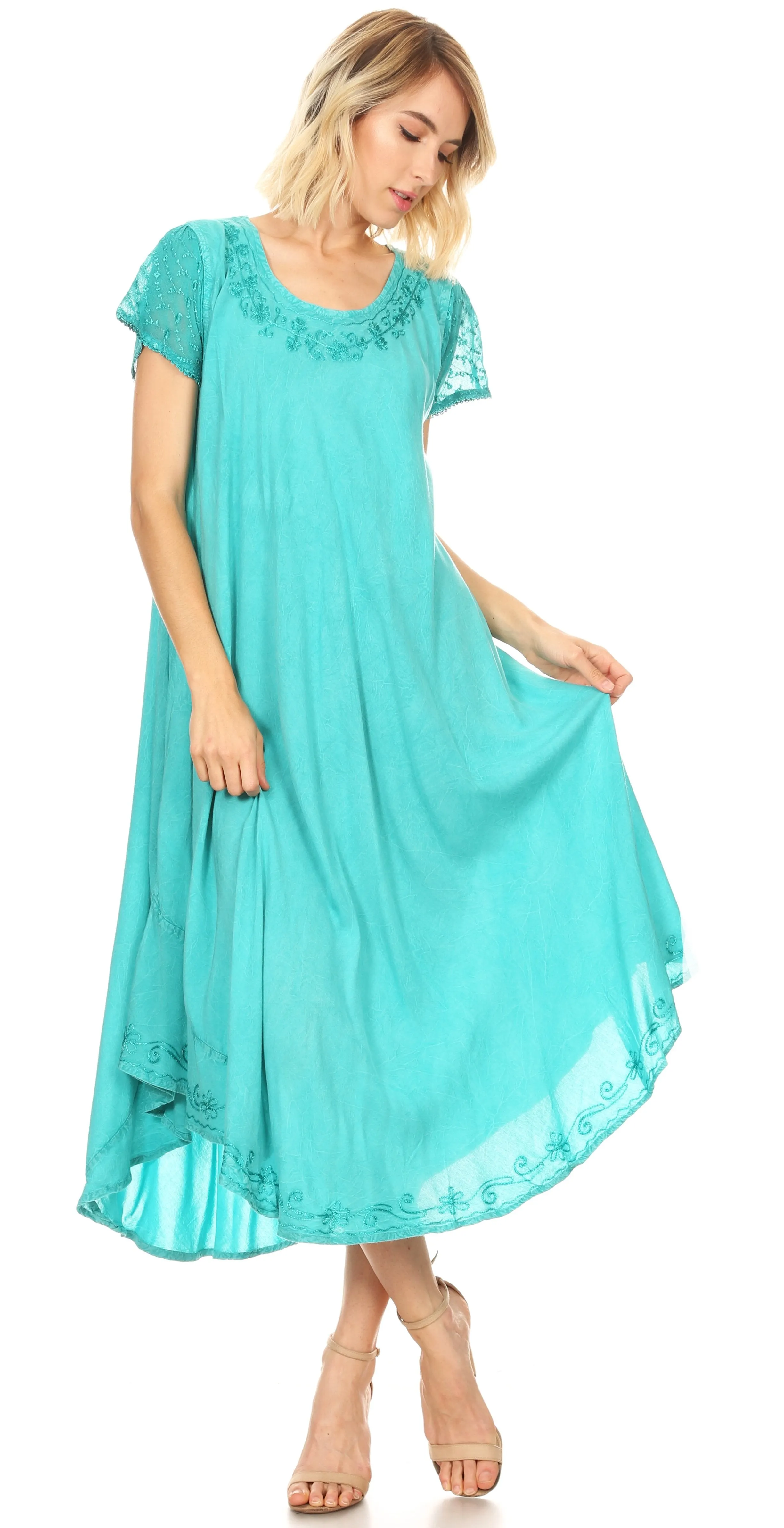 Sakkas Dalida Women's Short Sleeve Corset Tie dye Embroidered Flared Dress
