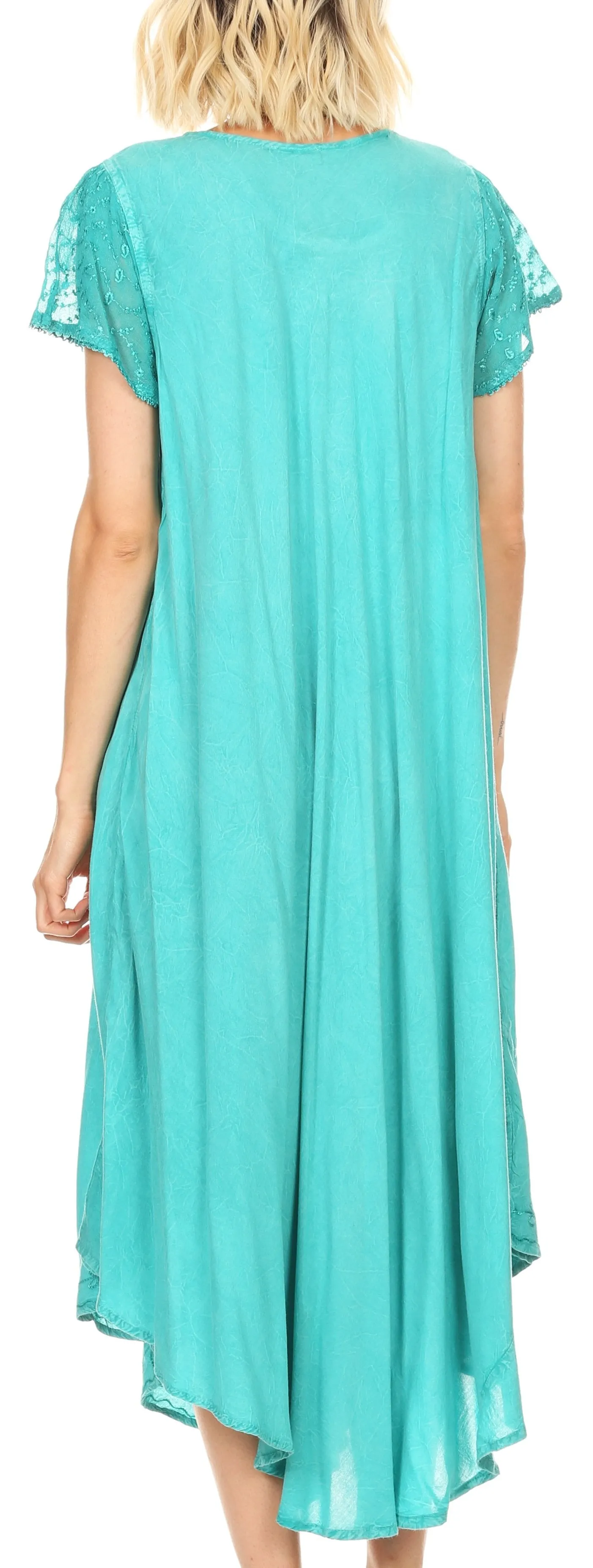 Sakkas Dalida Women's Short Sleeve Corset Tie dye Embroidered Flared Dress