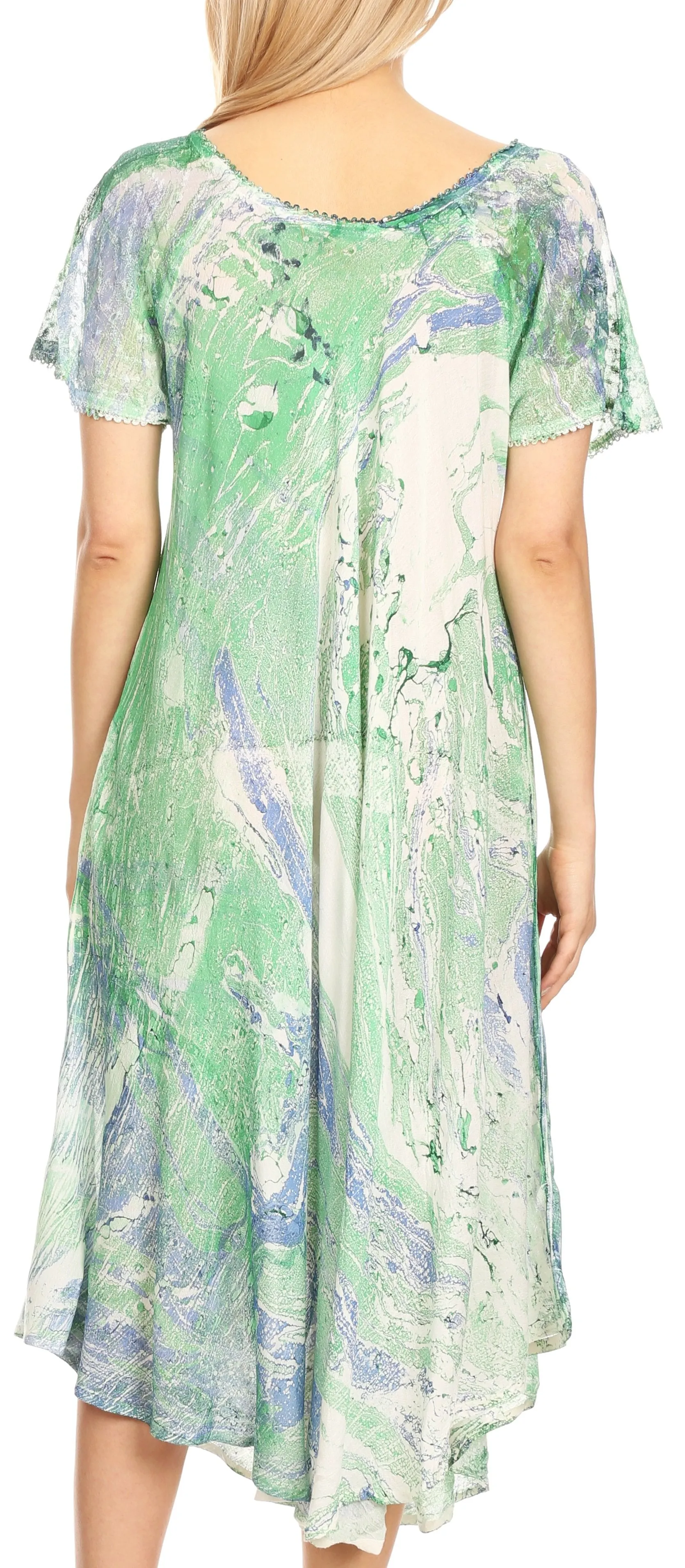 Sakkas Dalida Women's Short Sleeve Corset Tie dye Embroidered Flared Dress