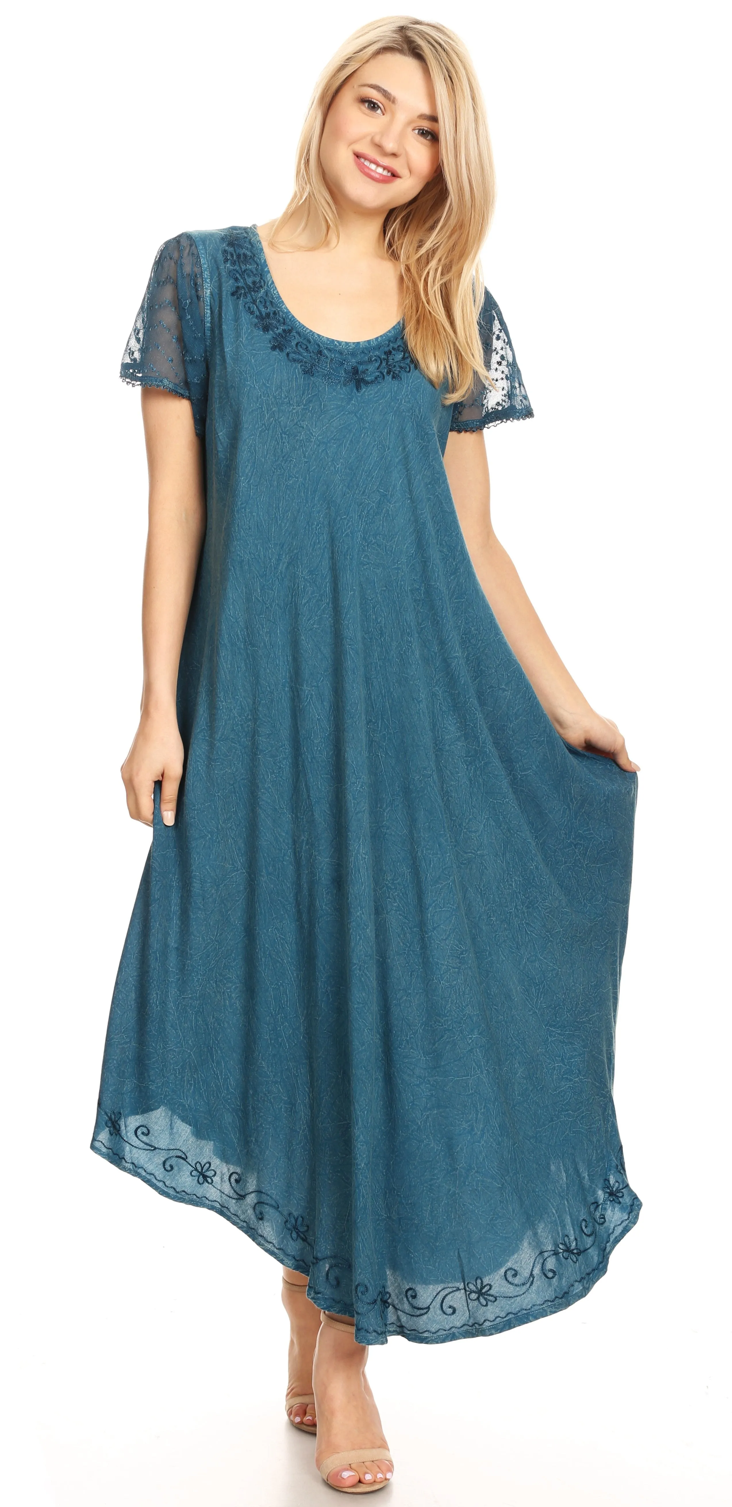 Sakkas Dalida Women's Short Sleeve Corset Tie dye Embroidered Flared Dress