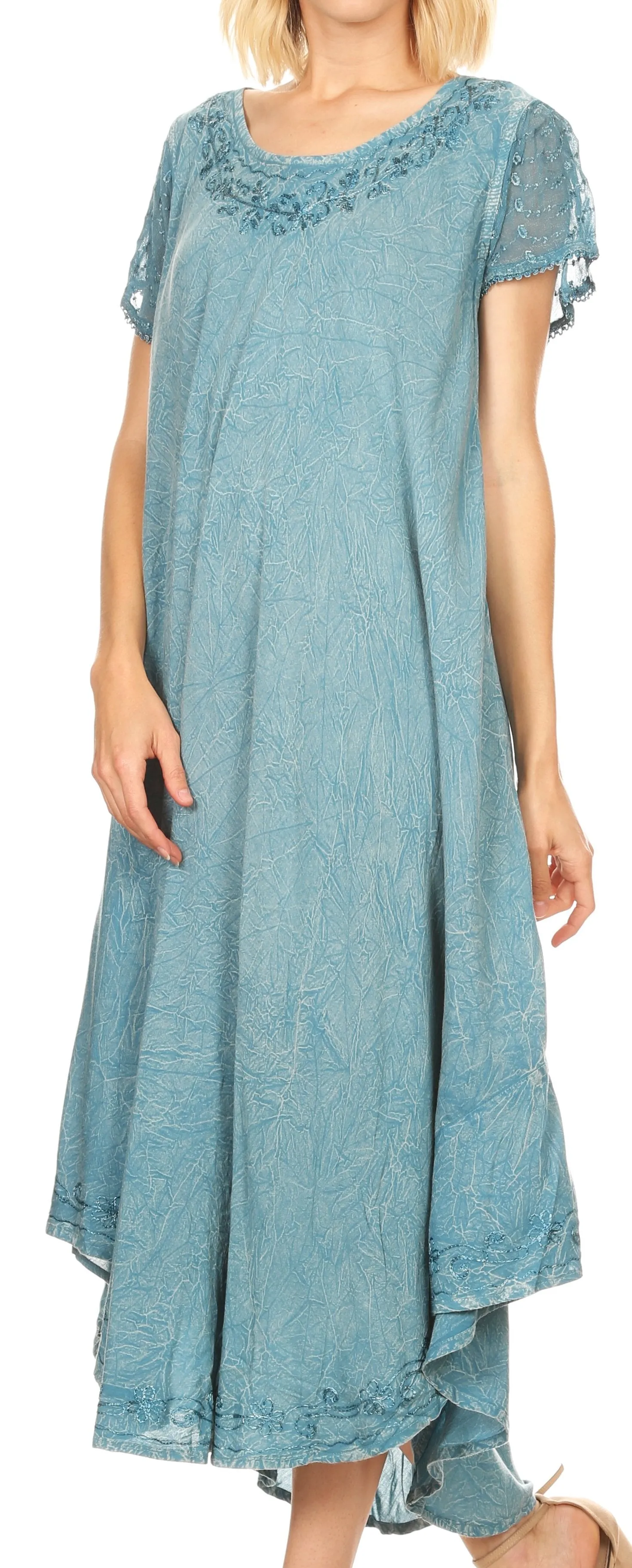 Sakkas Dalida Women's Short Sleeve Corset Tie dye Embroidered Flared Dress