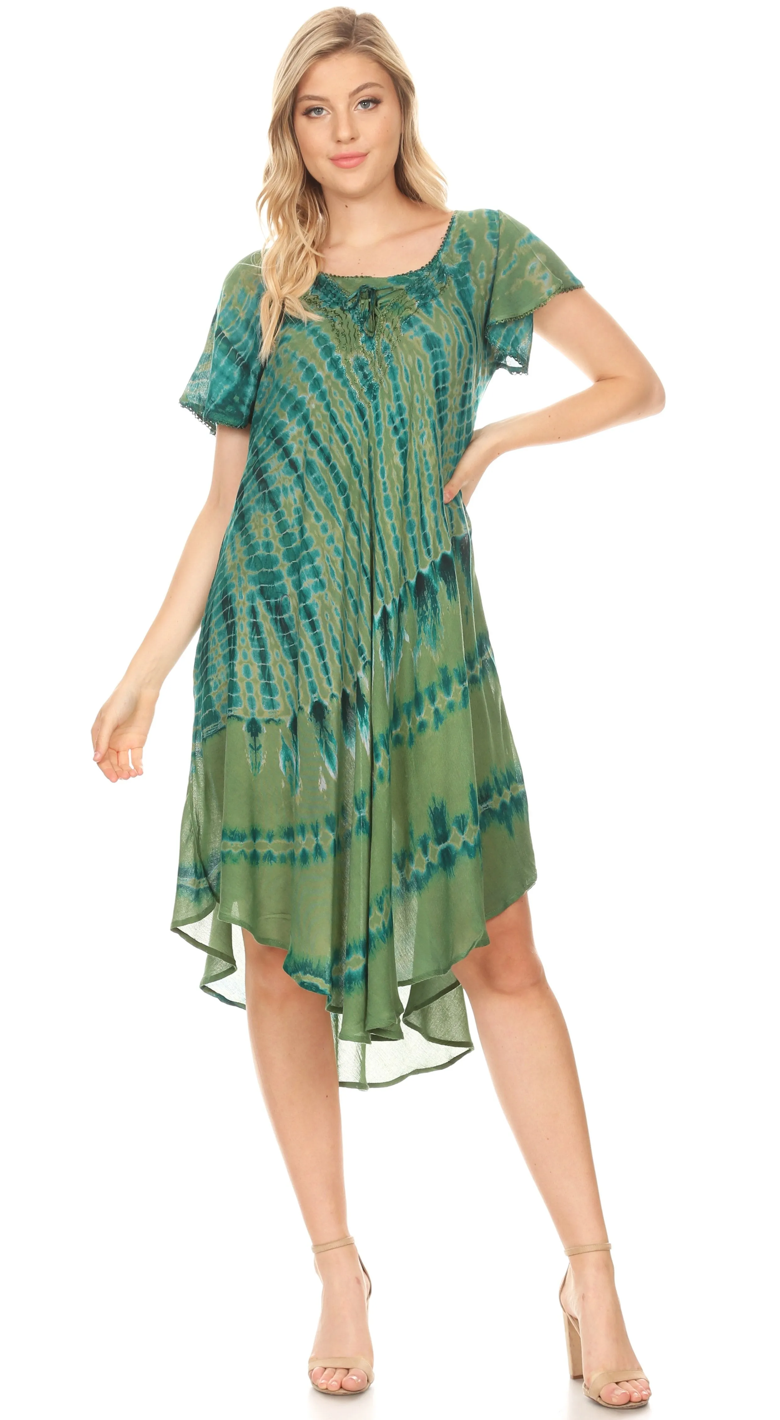 Sakkas Dalida Women's Short Sleeve Corset Tie dye Embroidered Flared Dress