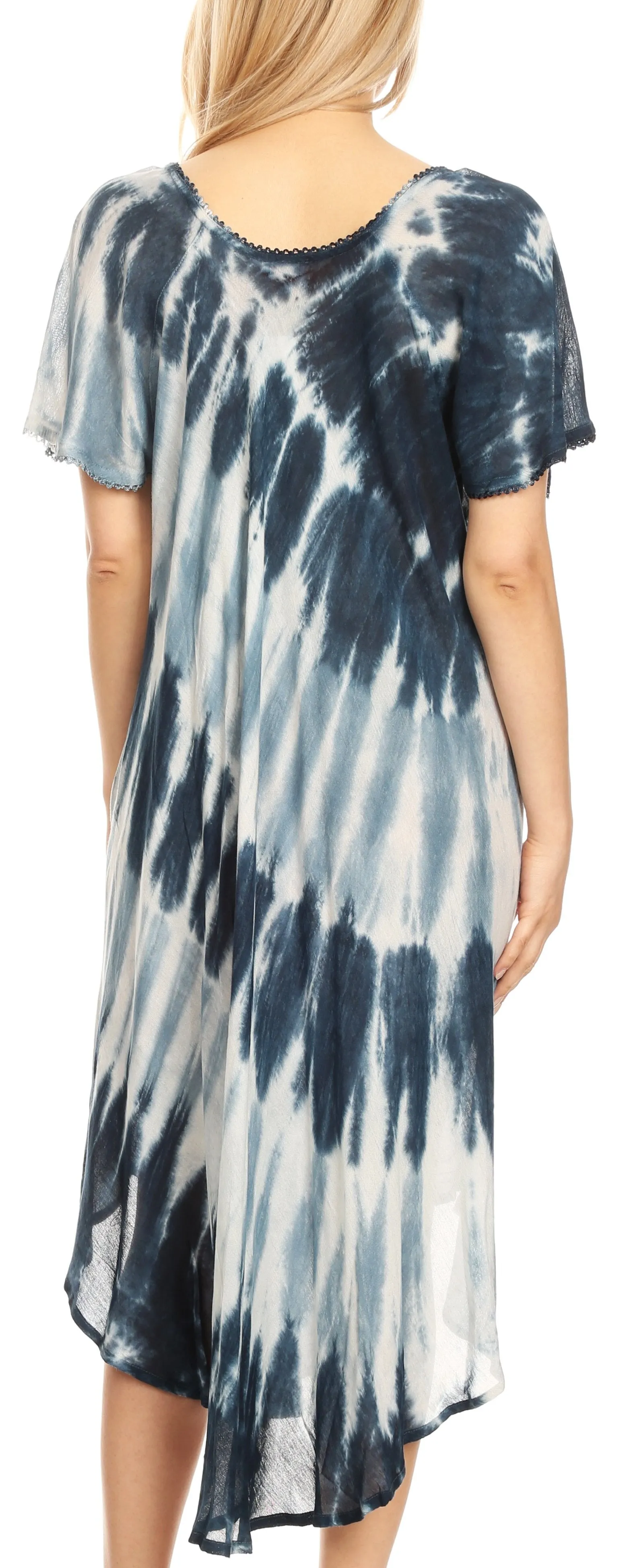 Sakkas Dalida Women's Short Sleeve Corset Tie dye Embroidered Flared Dress