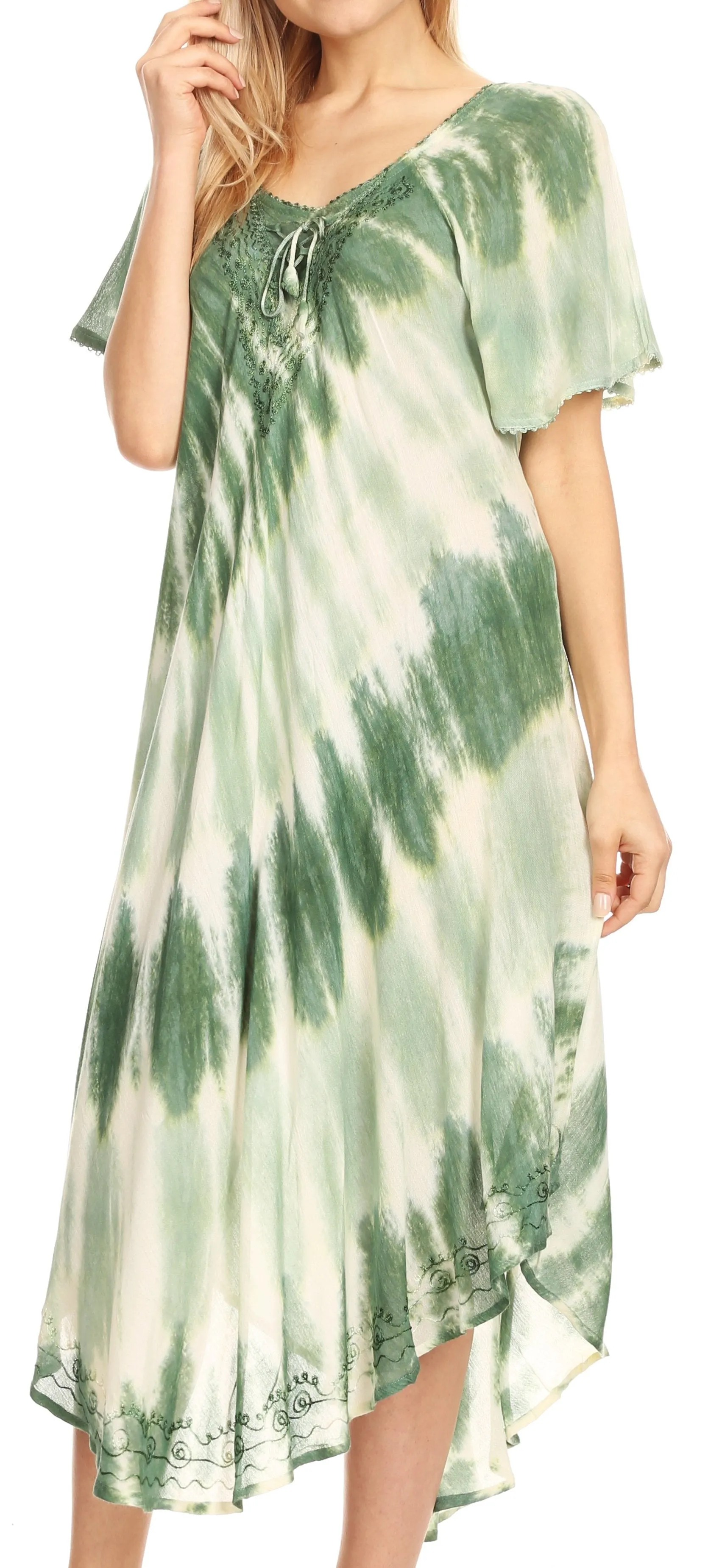 Sakkas Dalida Women's Short Sleeve Corset Tie dye Embroidered Flared Dress