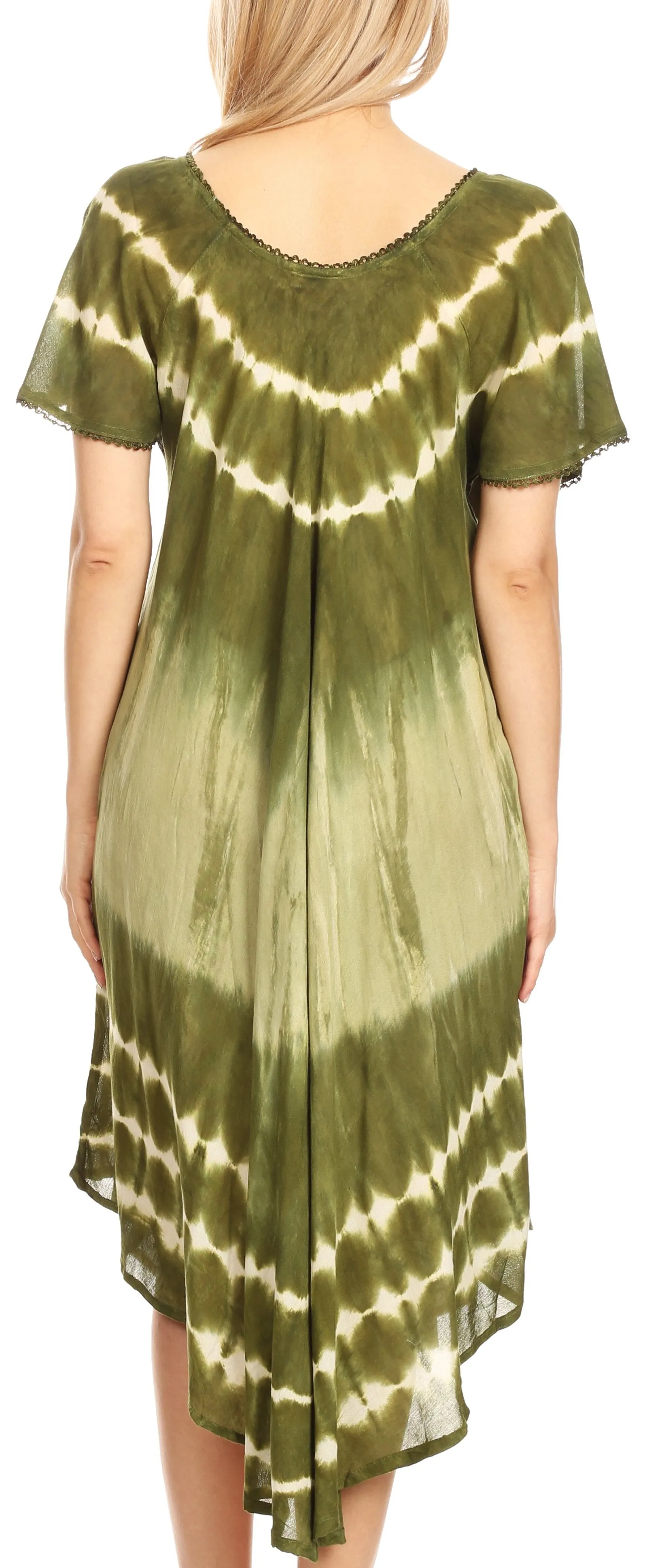 Sakkas Dalida Women's Short Sleeve Corset Tie dye Embroidered Flared Dress