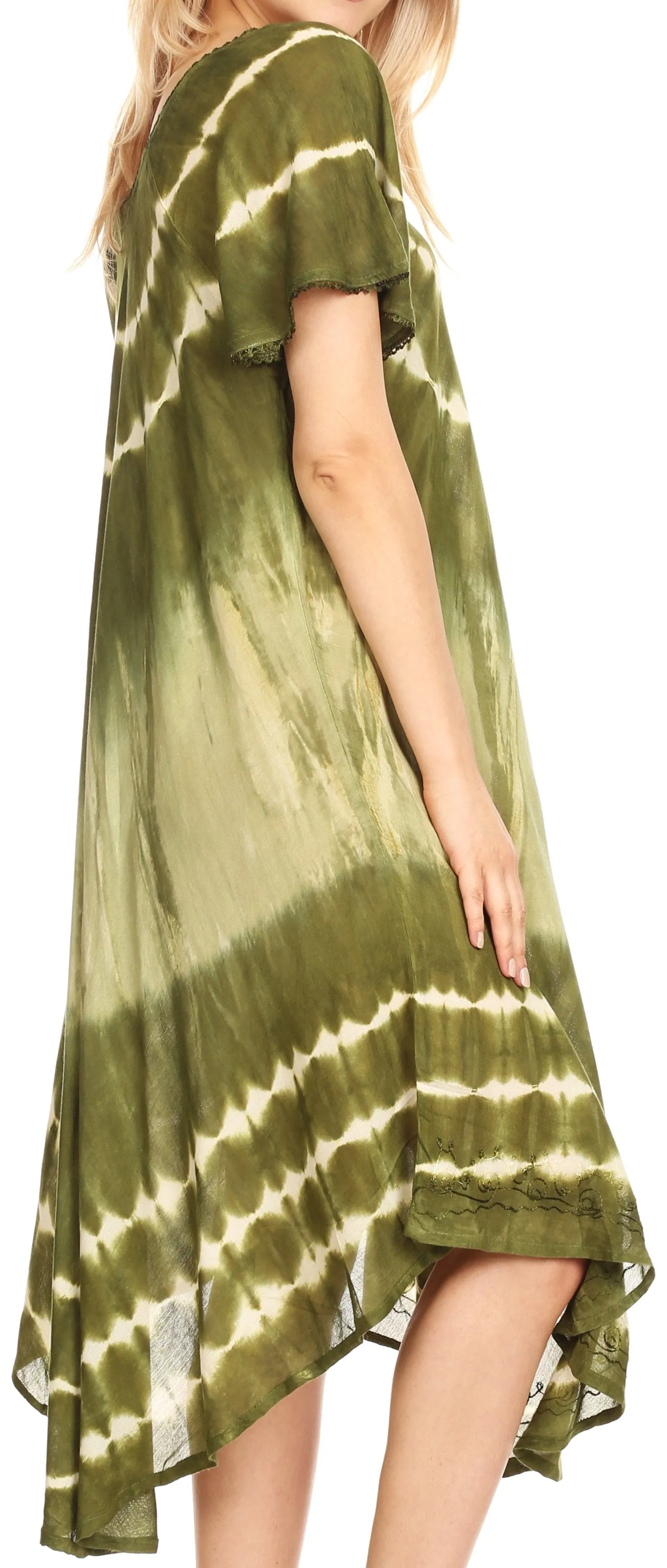 Sakkas Dalida Women's Short Sleeve Corset Tie dye Embroidered Flared Dress