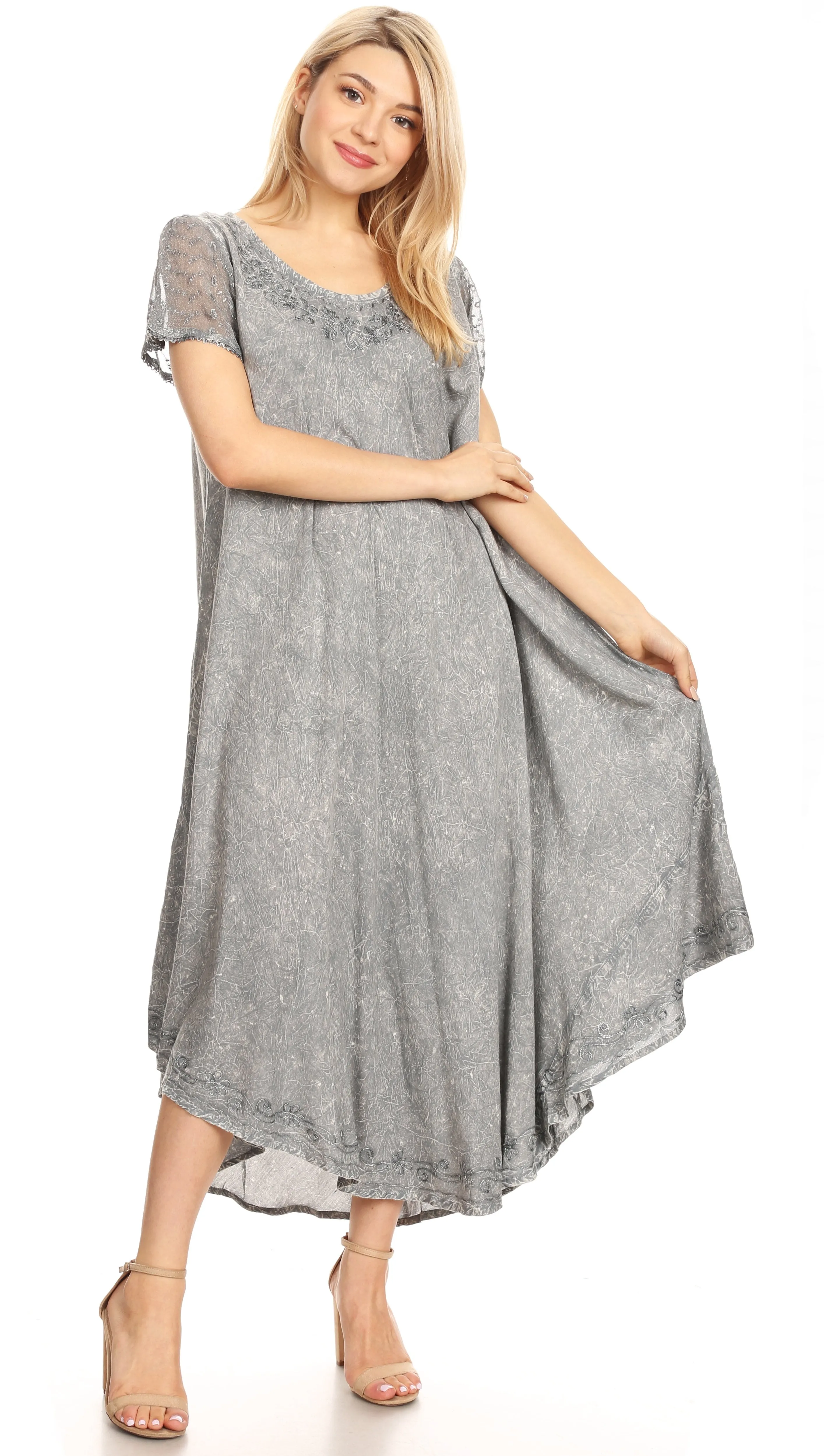 Sakkas Dalida Women's Short Sleeve Corset Tie dye Embroidered Flared Dress