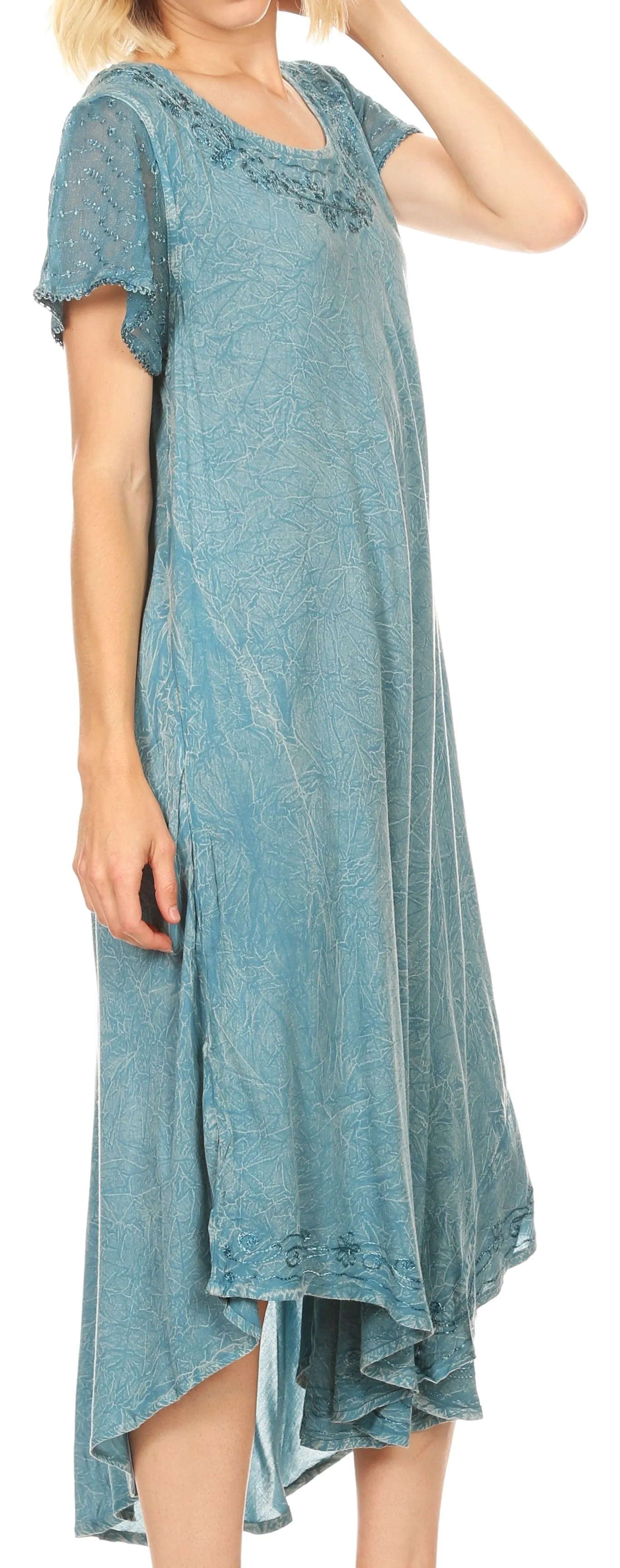 Sakkas Dalida Women's Short Sleeve Corset Tie dye Embroidered Flared Dress