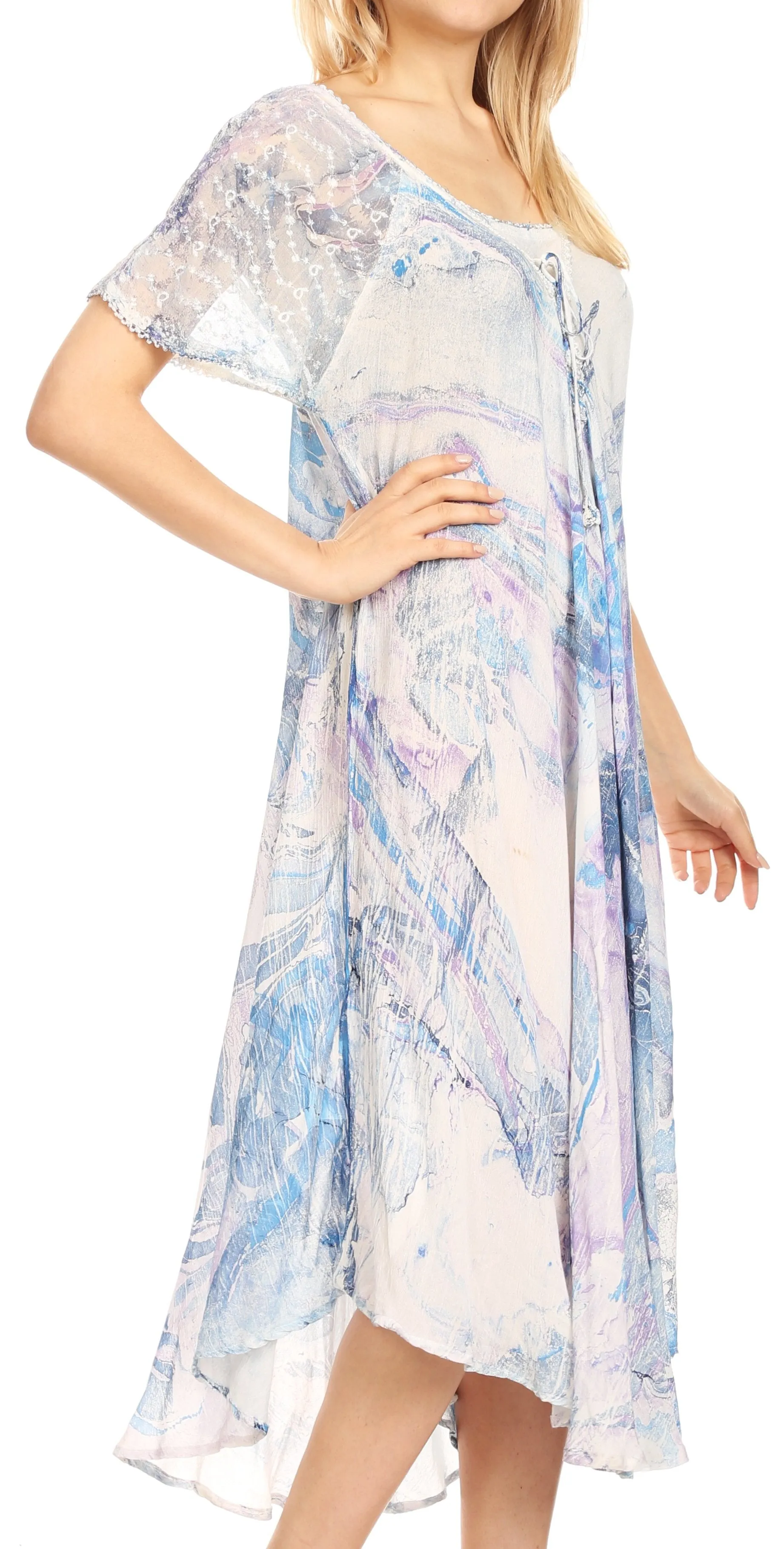 Sakkas Dalida Women's Short Sleeve Corset Tie dye Embroidered Flared Dress