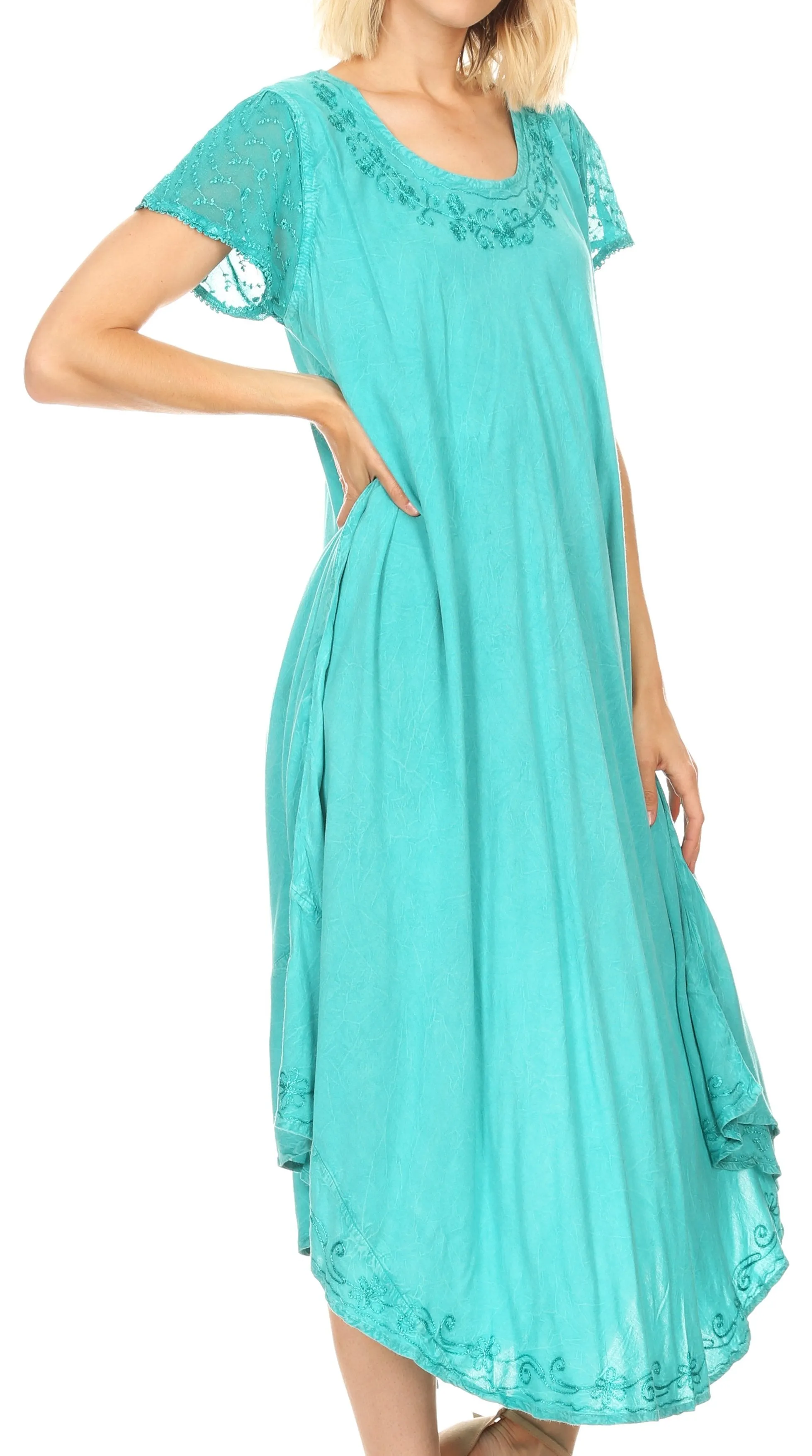 Sakkas Dalida Women's Short Sleeve Corset Tie dye Embroidered Flared Dress