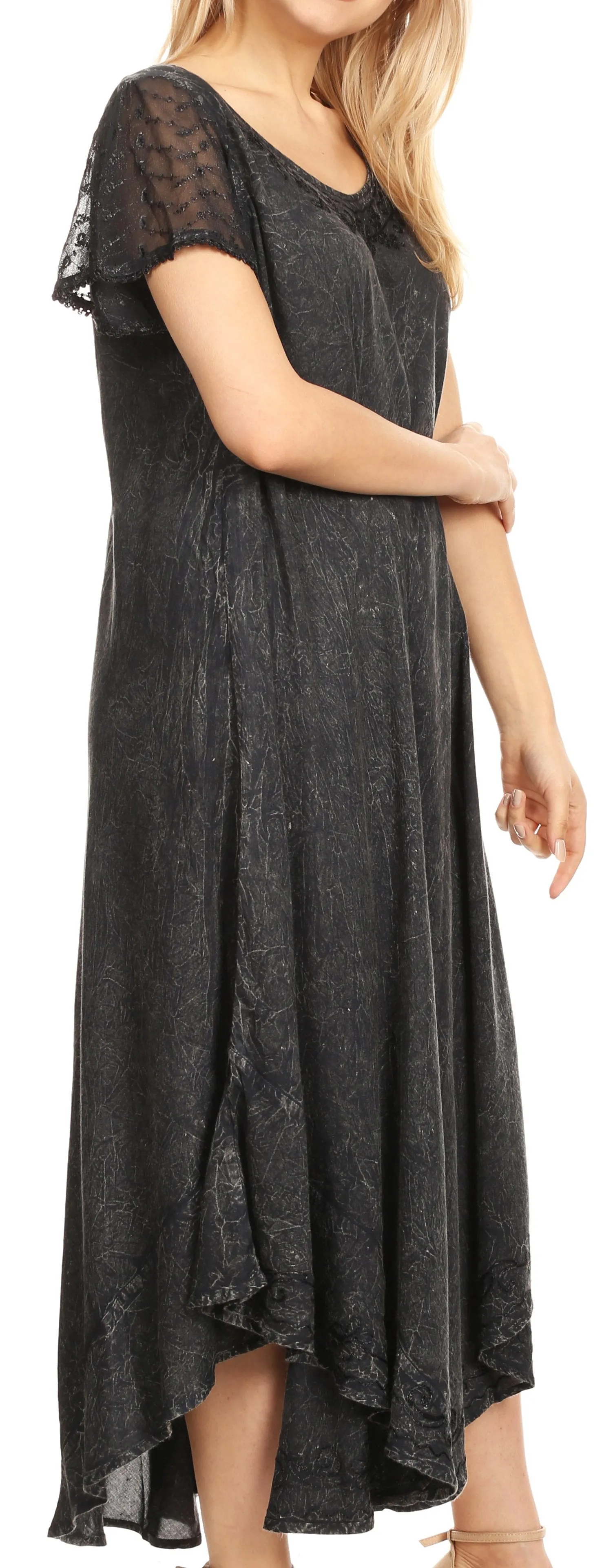 Sakkas Dalida Women's Short Sleeve Corset Tie dye Embroidered Flared Dress