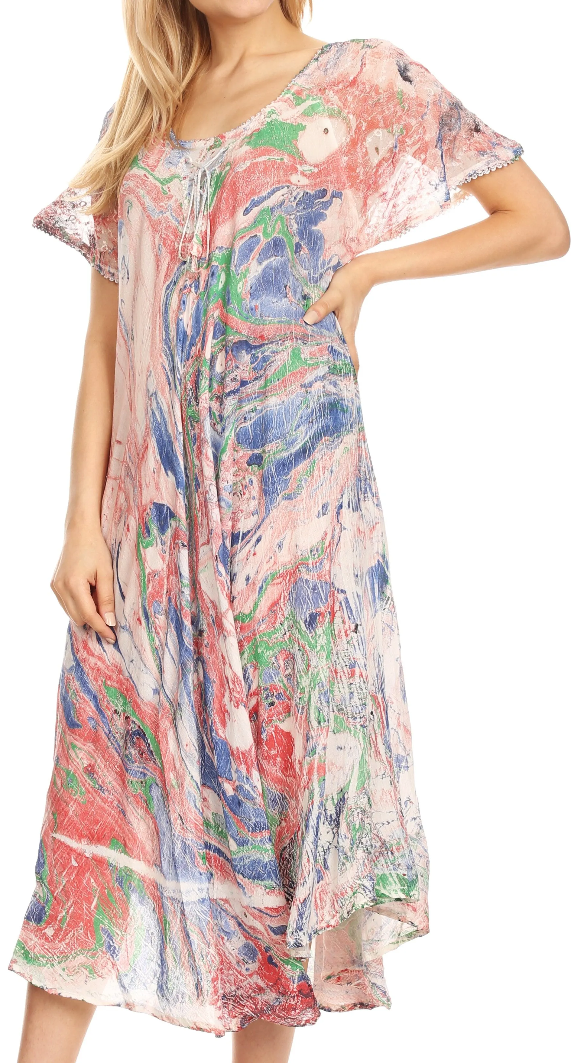 Sakkas Dalida Women's Short Sleeve Corset Tie dye Embroidered Flared Dress