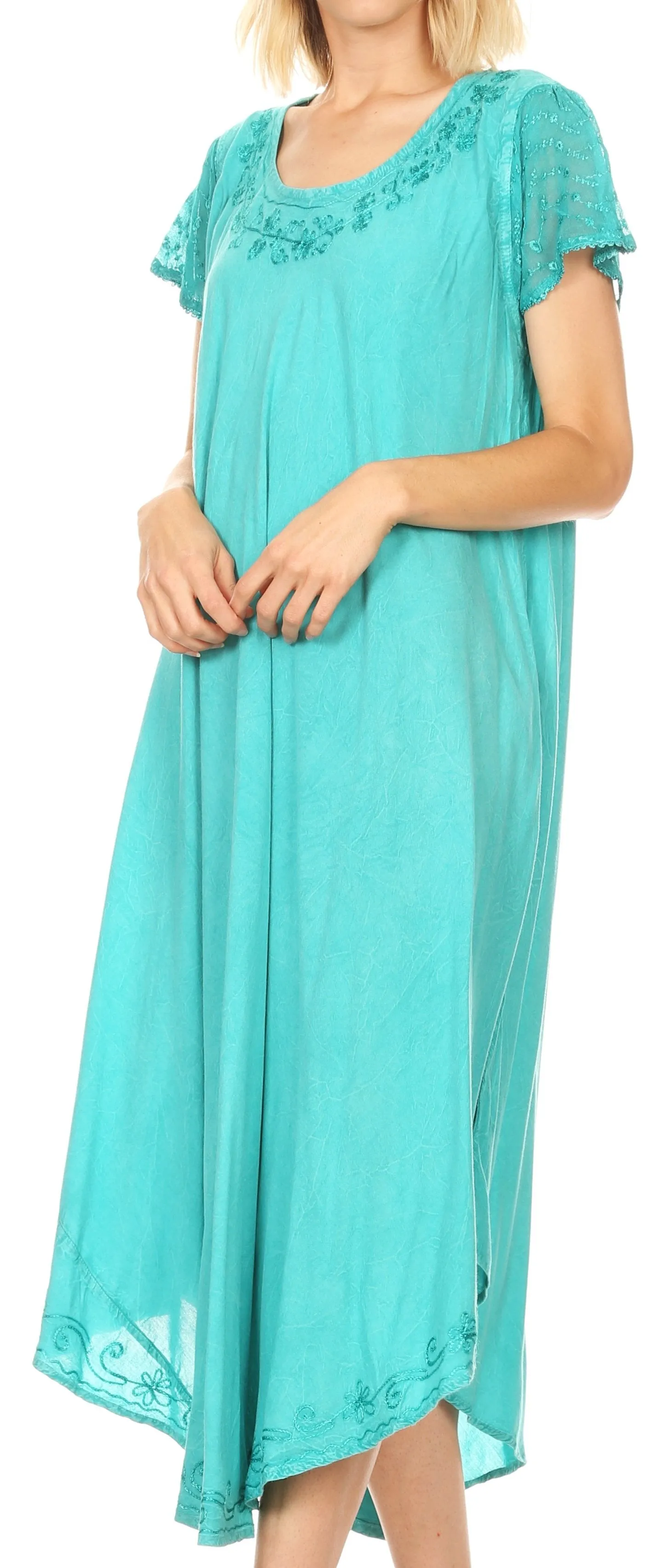 Sakkas Dalida Women's Short Sleeve Corset Tie dye Embroidered Flared Dress
