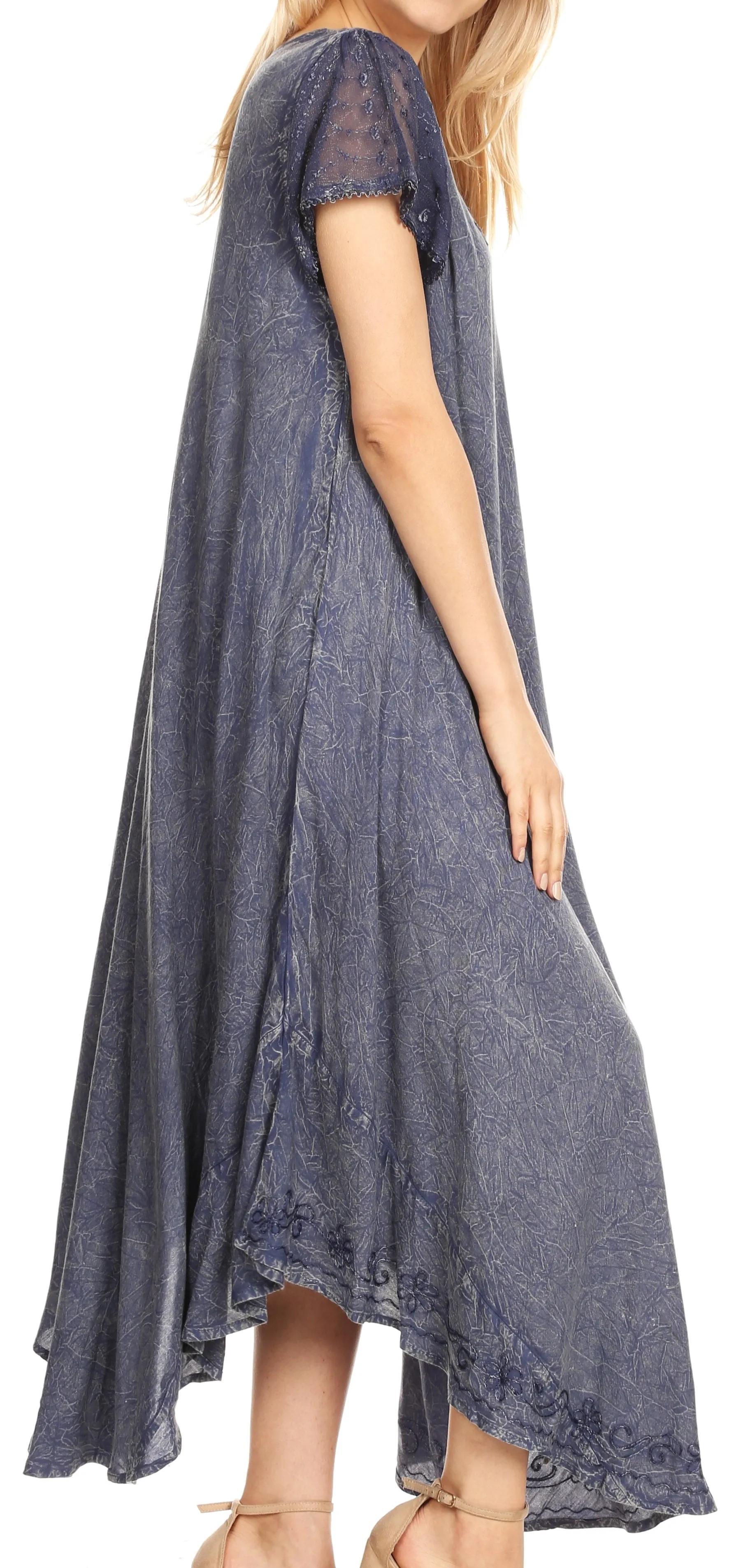 Sakkas Dalida Women's Short Sleeve Corset Tie dye Embroidered Flared Dress