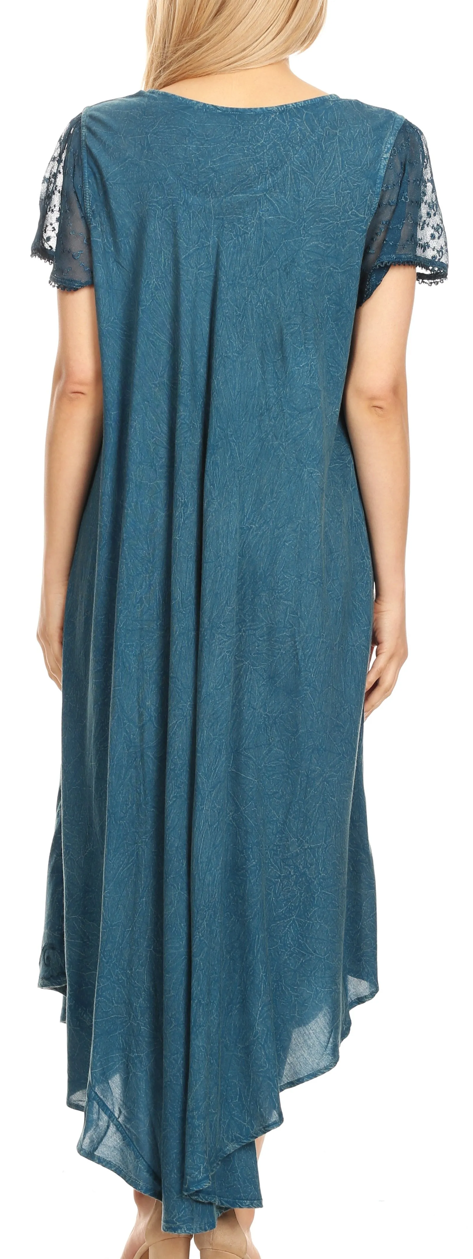 Sakkas Dalida Women's Short Sleeve Corset Tie dye Embroidered Flared Dress