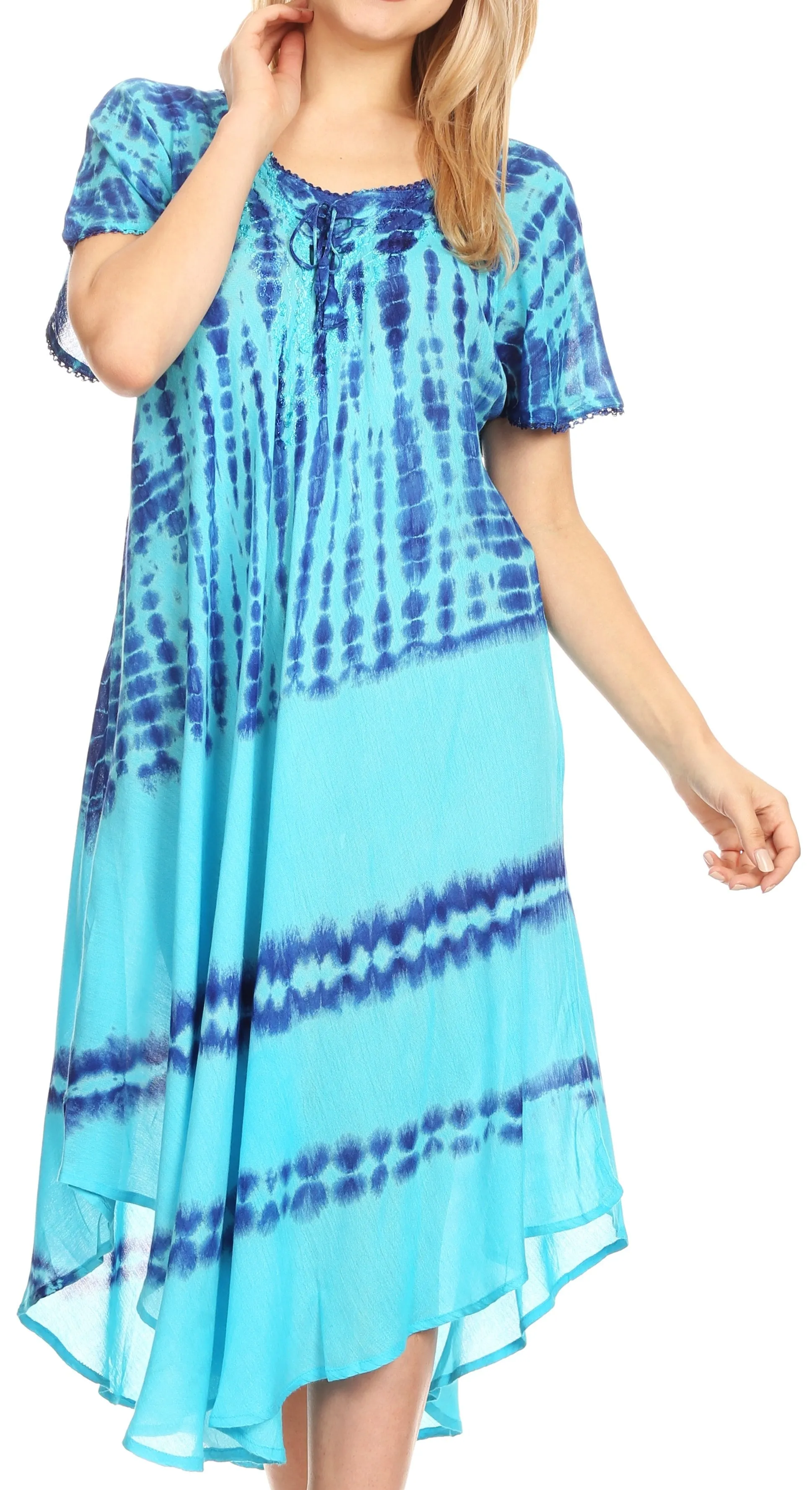 Sakkas Dalida Women's Short Sleeve Corset Tie dye Embroidered Flared Dress