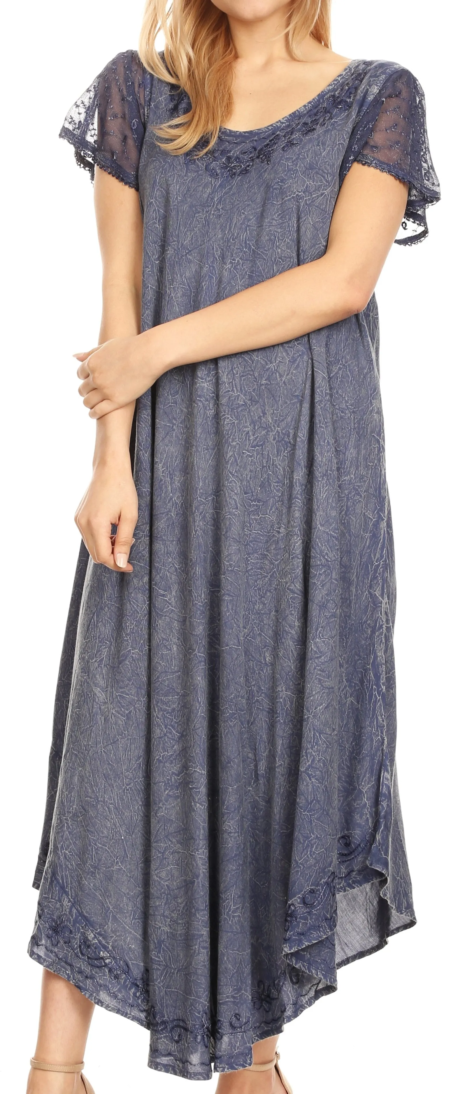 Sakkas Dalida Women's Short Sleeve Corset Tie dye Embroidered Flared Dress