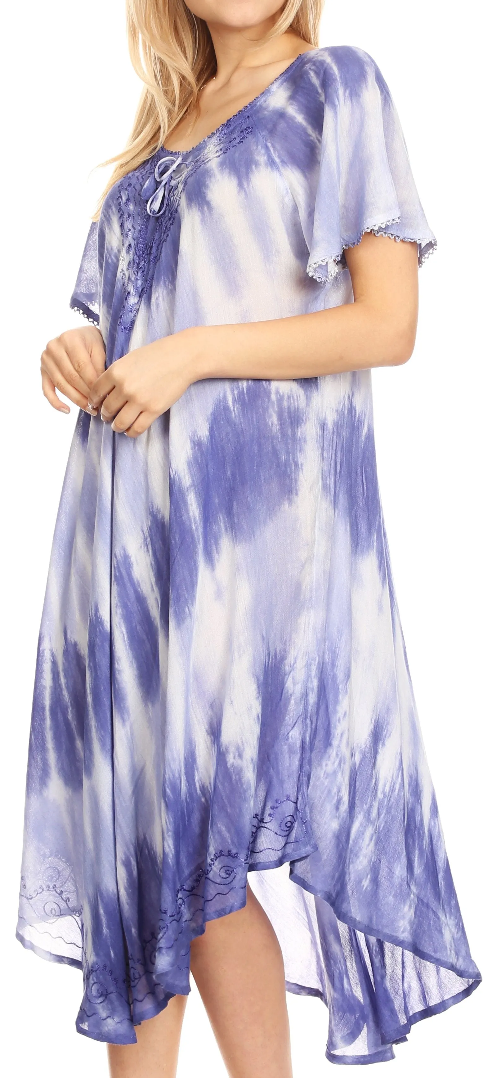 Sakkas Dalida Women's Short Sleeve Corset Tie dye Embroidered Flared Dress