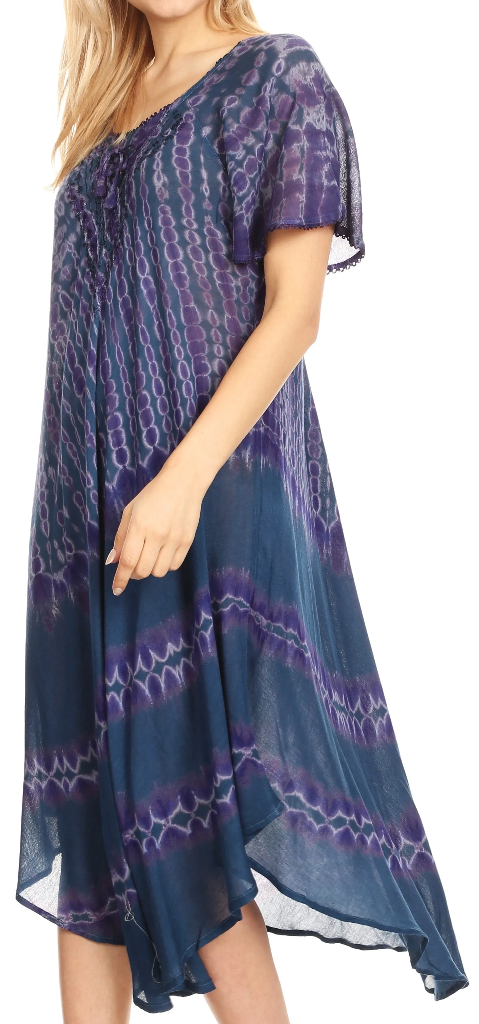 Sakkas Dalida Women's Short Sleeve Corset Tie dye Embroidered Flared Dress